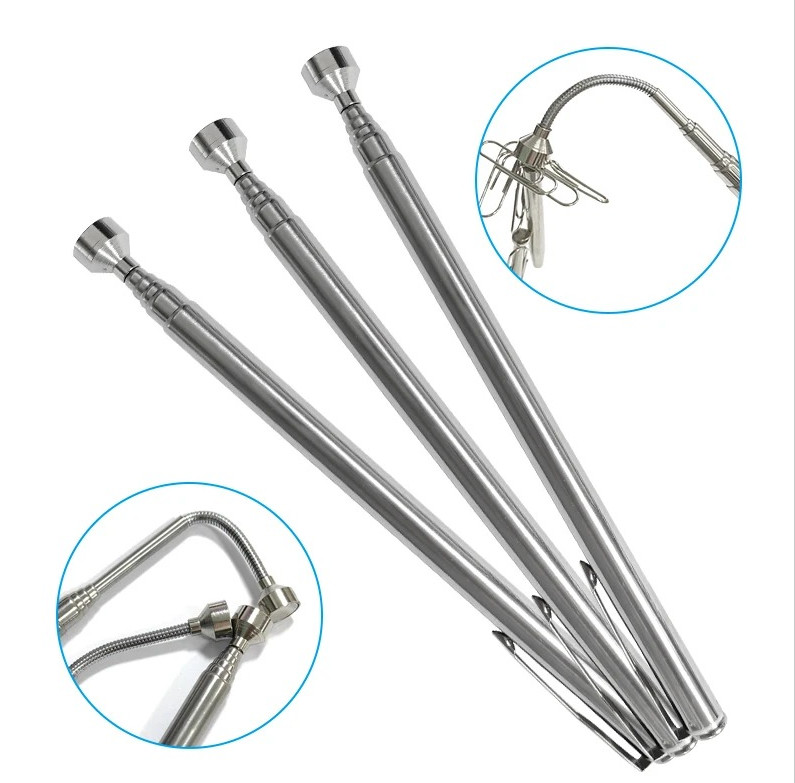 1pc Silver Magnetic Pickup Tool Retractable Rotatable Pen Clip Magnet Rod – NEW