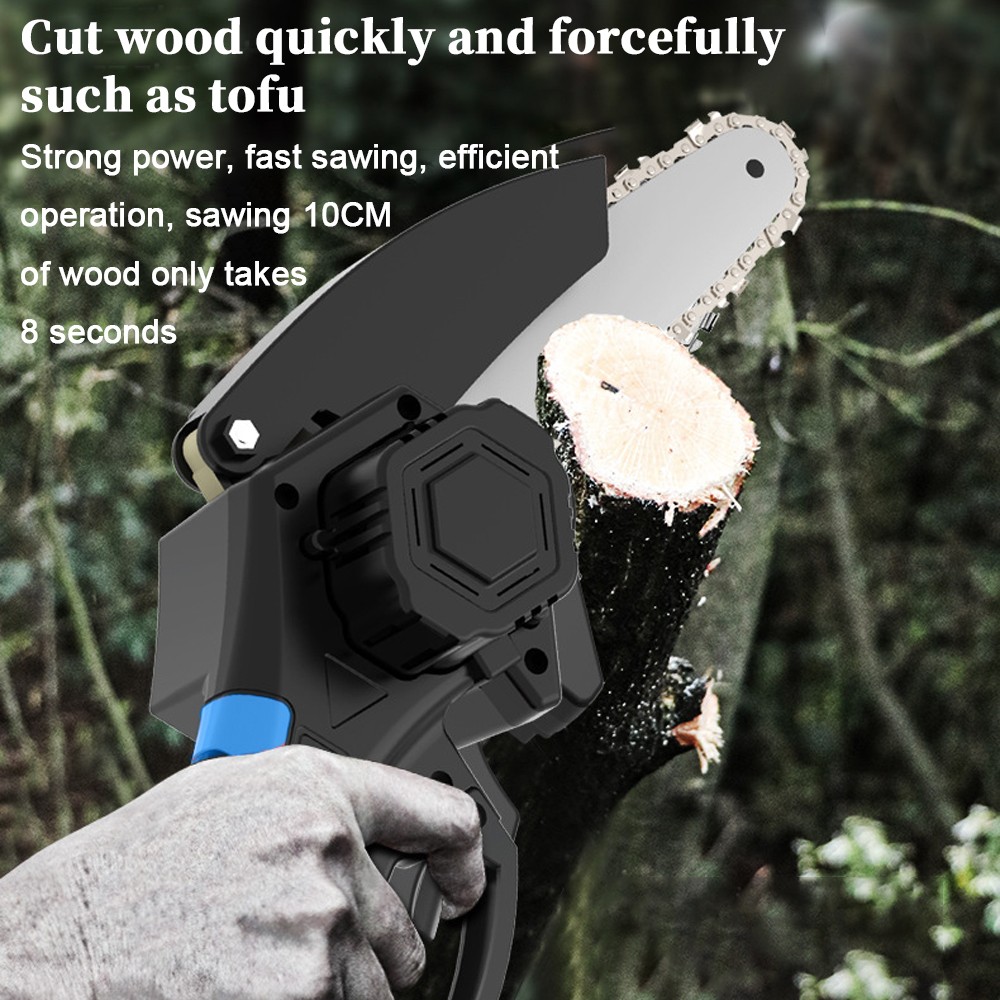 Mini Electric Chainsaw 8 Inch Cordless Handheld Pruning Saw 2 Battery Kit A07