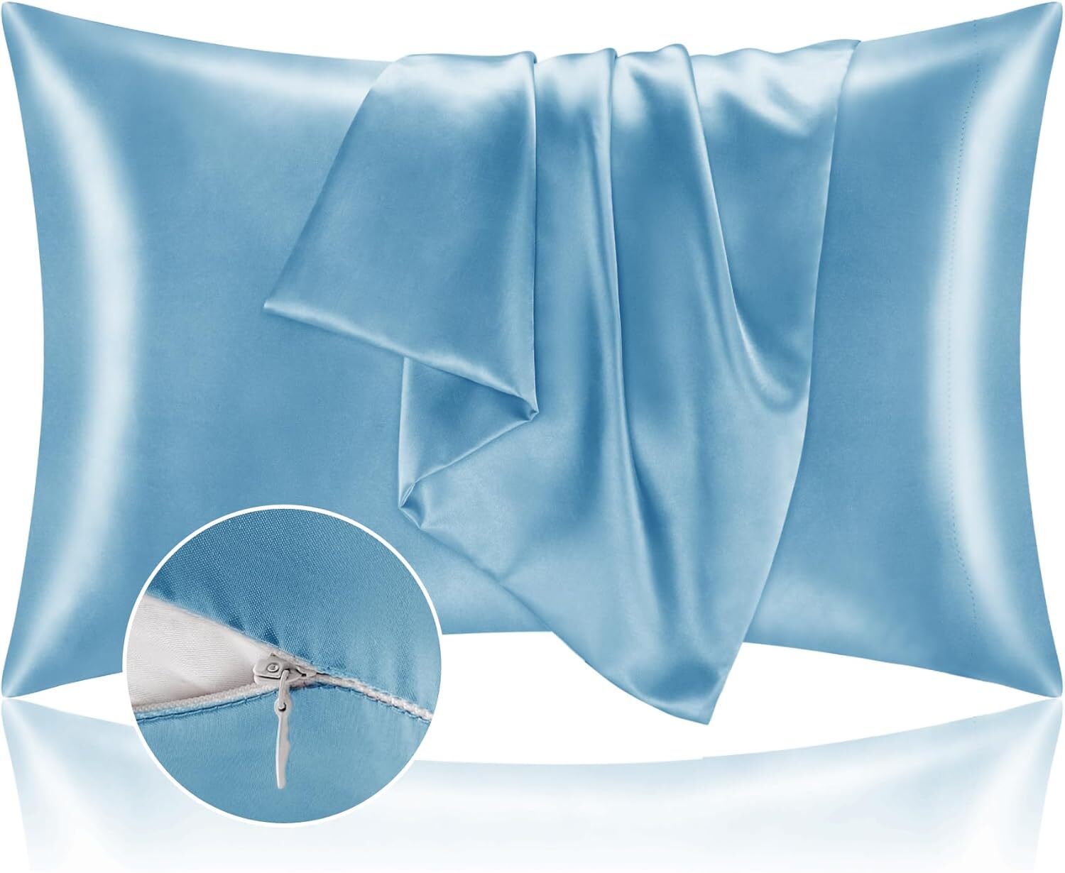 Satin Pillowcase with Zipper 2 Pack Standard Size 20×26 Coral Silk Like Cooling