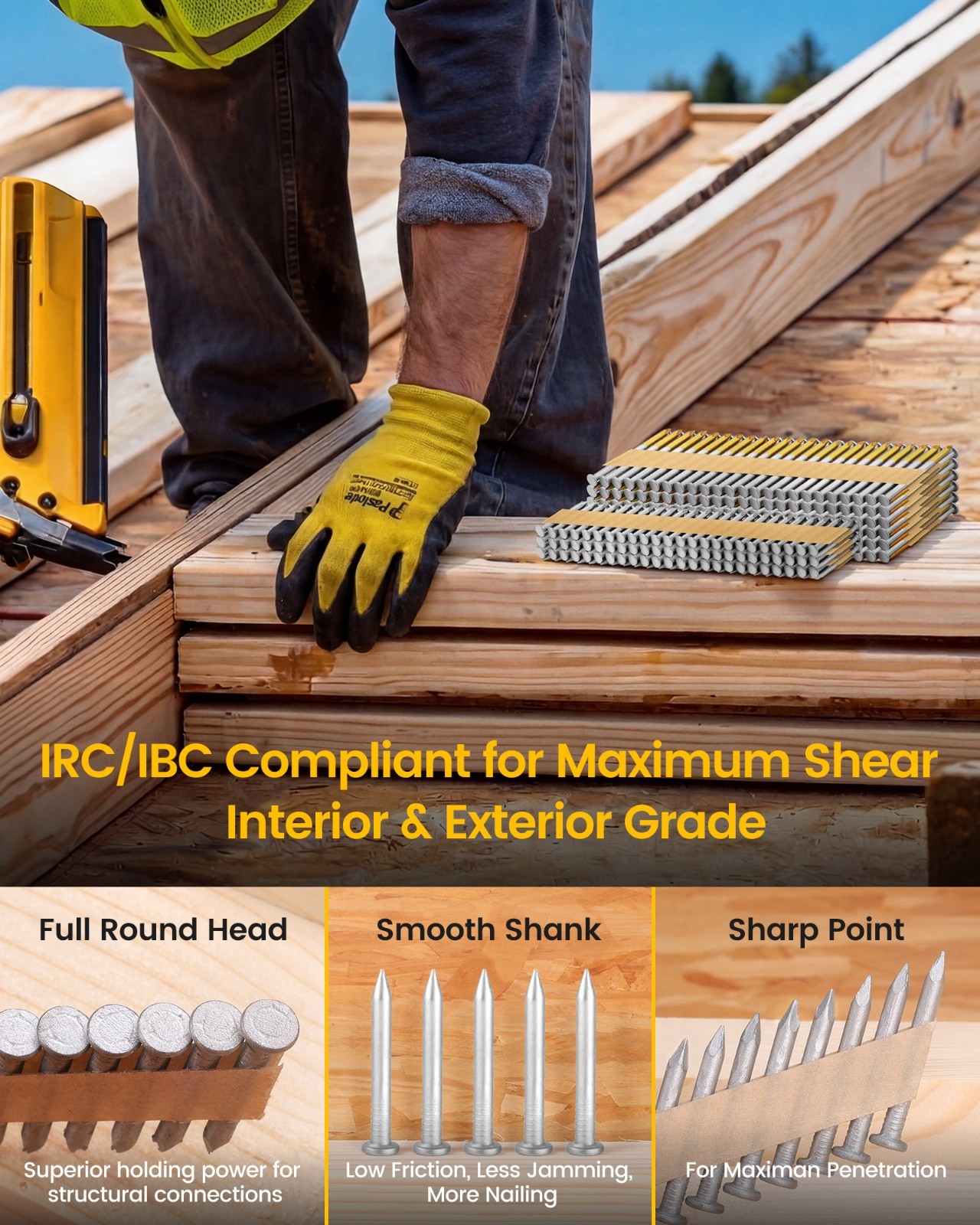 2,000 Counts meite 35 Degree Joist Hanger Nails 1-1/2″ x 0.148″ Framing Nails