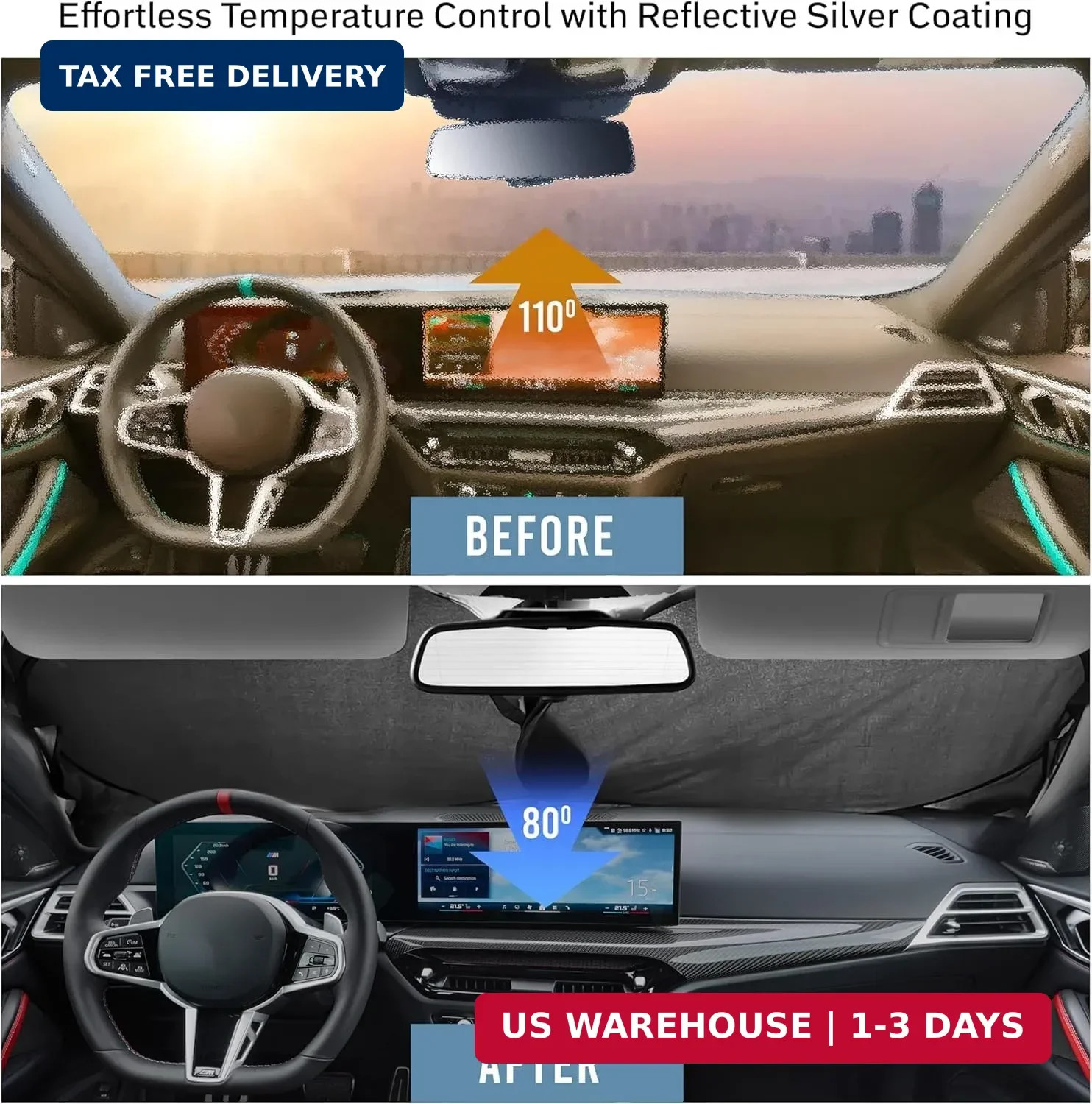 Foldable Car Windshield Sun Shade – 280T Thickened Reflective UV & Heat Shield w