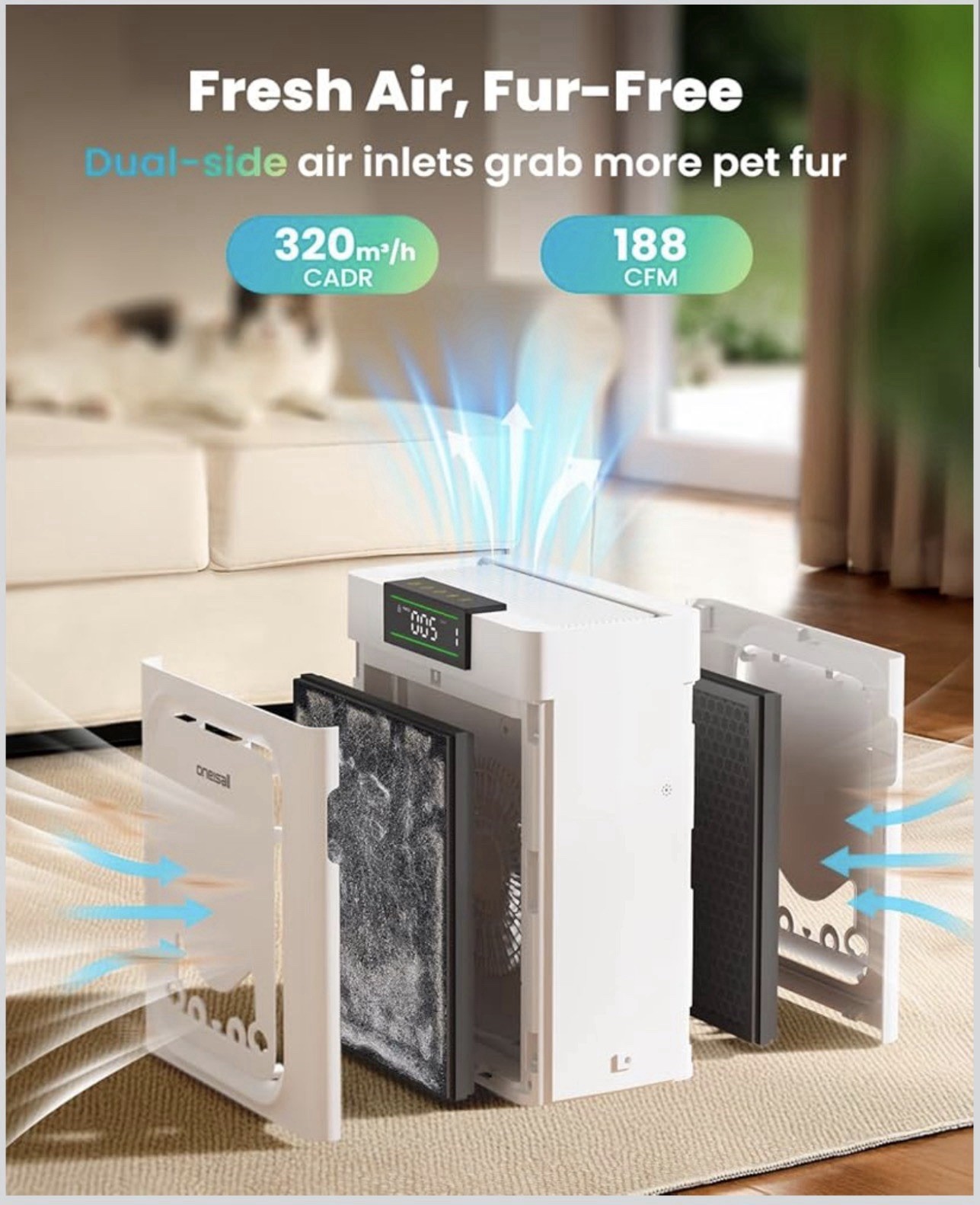 Air Purifiers for Home Pets with Double-Sided HEPA Washable Filters,Large Roo…