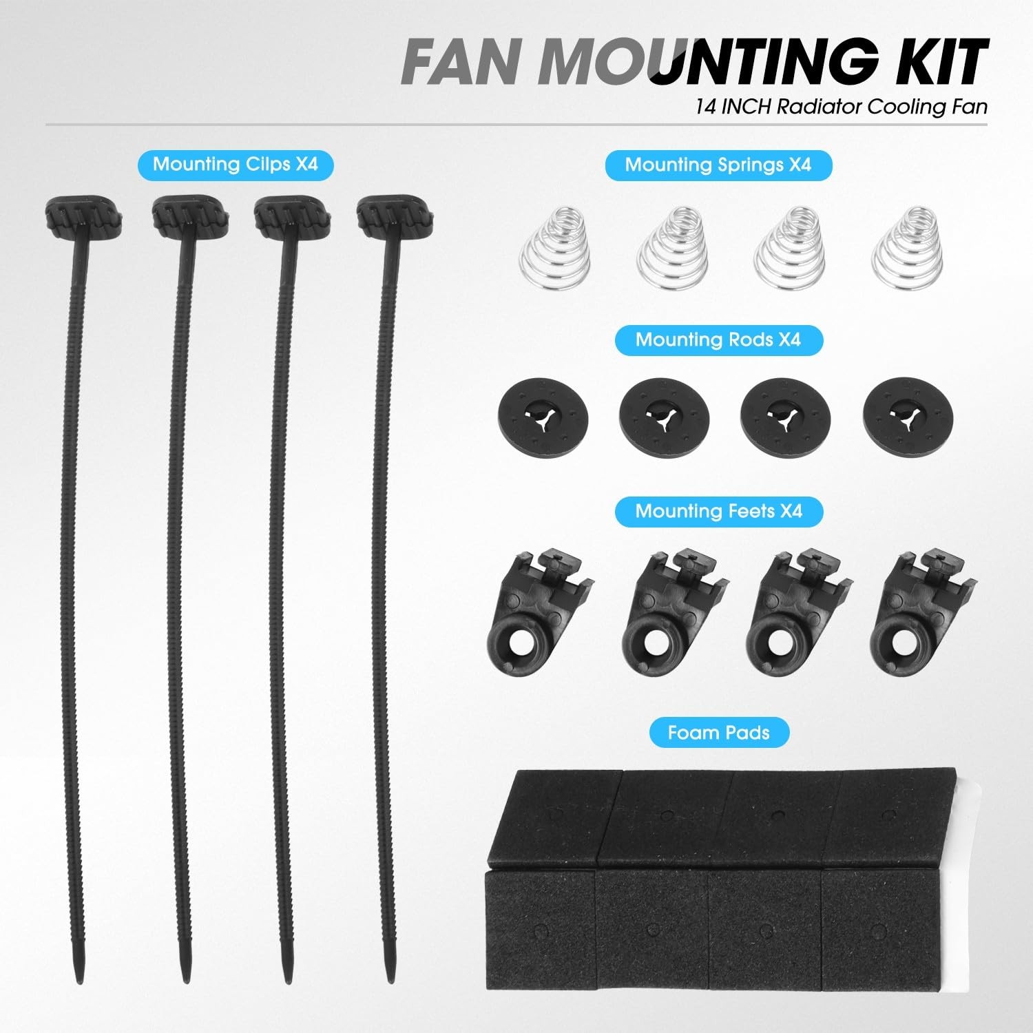 DNA MOTORING 14″ High Performance Slim Electric Radiator Cooling Fan + Mount Kit