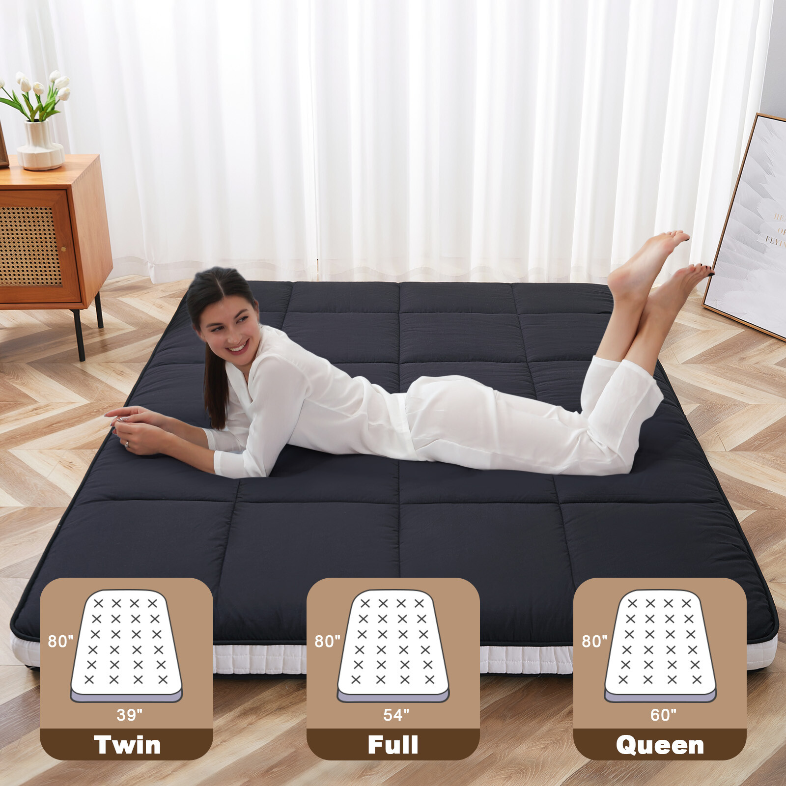 Extra Thick Japanese Sleeping Floor Mattress Foldable Roll Up Futon Tatami Mat