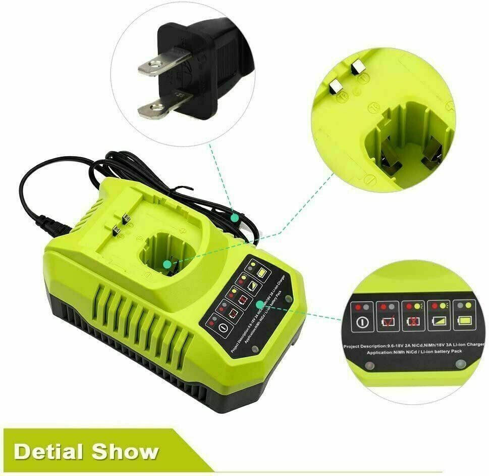 18V Power Tool Charger with Lithium Batteries for Ryobi One Ryobi P102 , 2 Pack