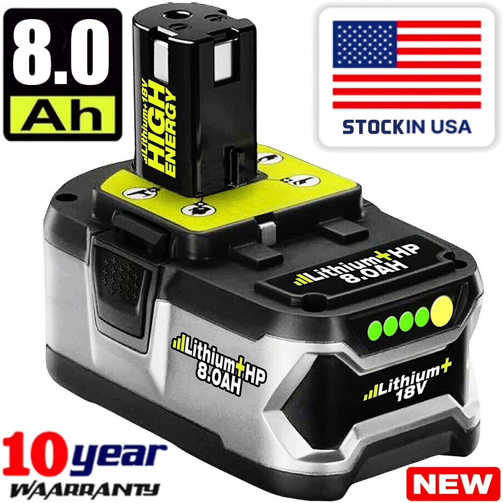 8.0AH For RYOBI 18V 8.0Ah P108 High Capacity Battery 18Volt Lithium-Ion One Plus
