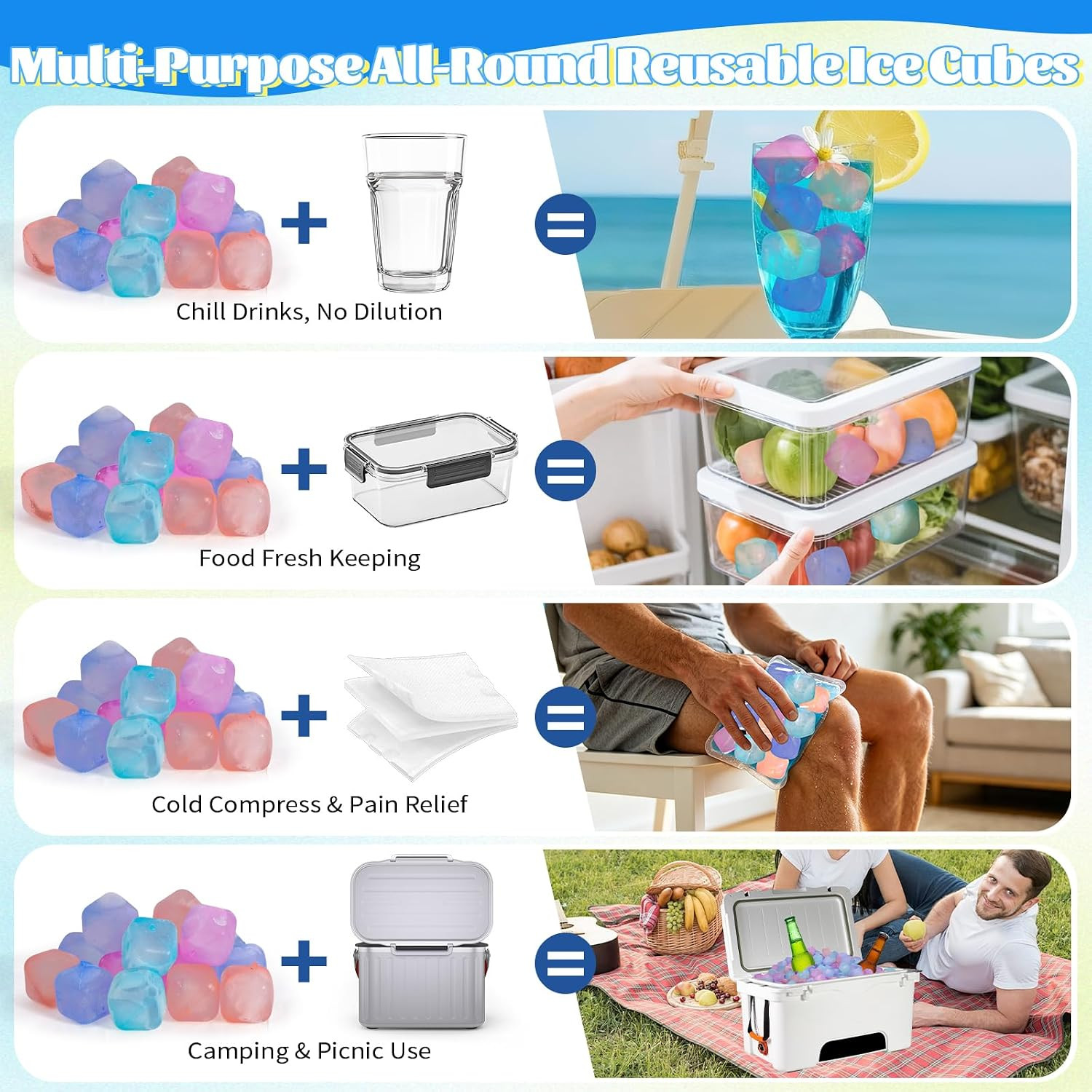 380 Pack Color-Changing Reusable Ice Cube, Plastic Ice Cubes for Drinks
