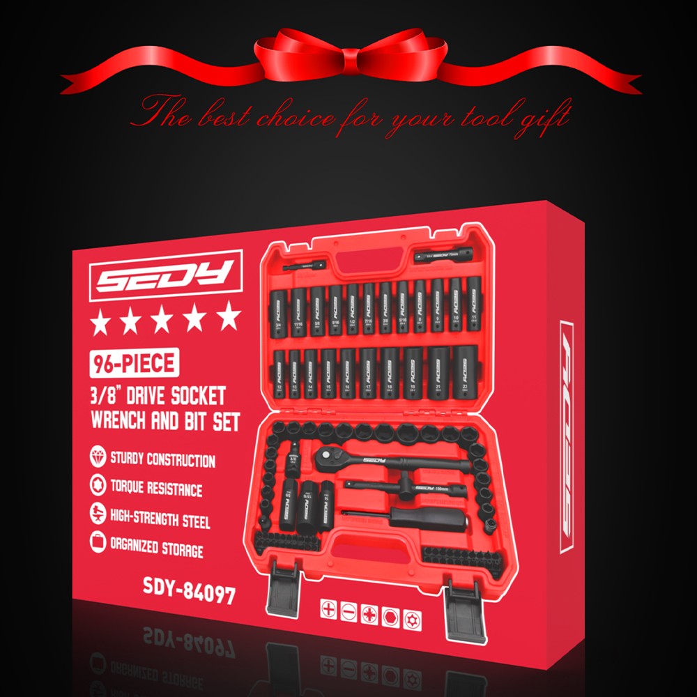 96PC 3/8″ Drive Impact Socket Wrench and Bit Set Standard & Deep SAE & Metric
