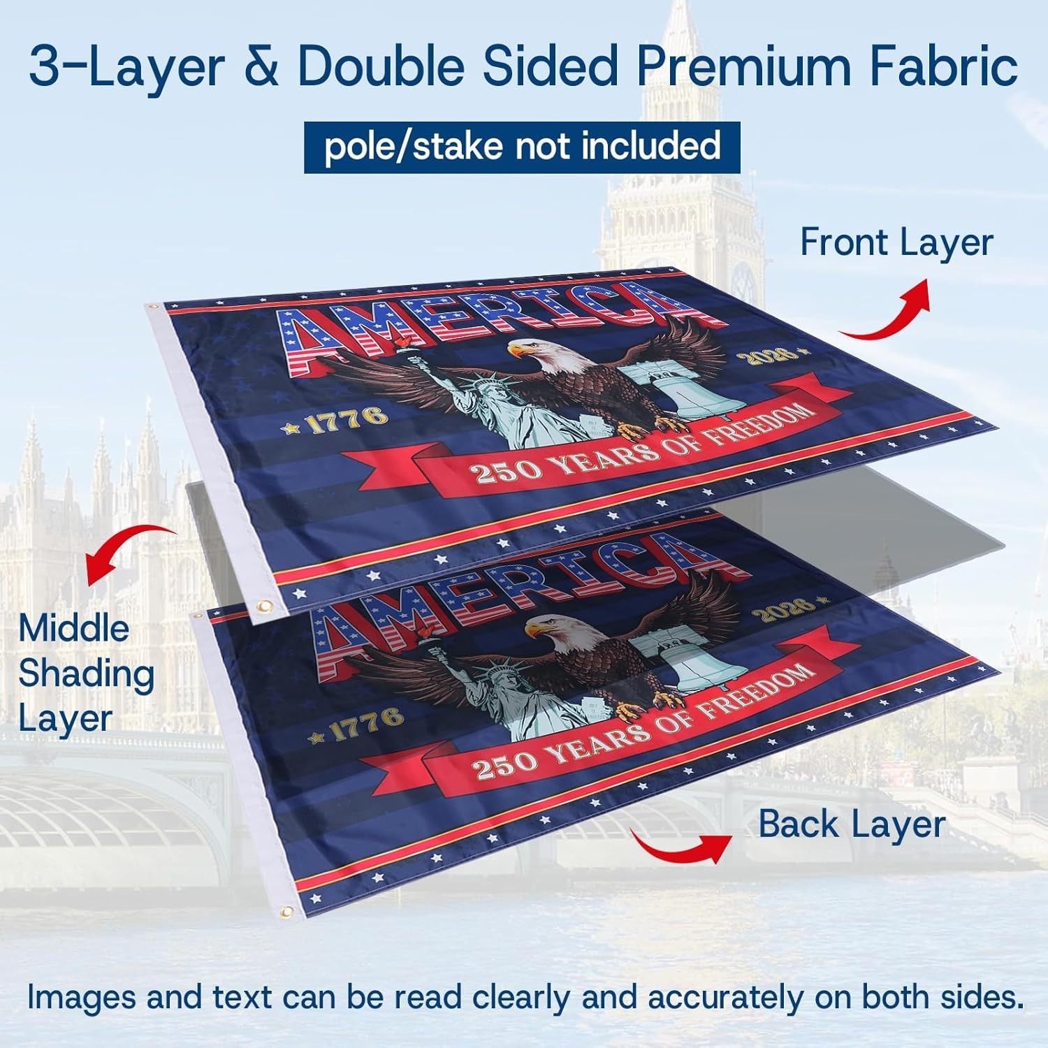 3 Ply 250 Years America Flag – Double Sided Patriotic Eagle 3 X 5 Ft Anniversary