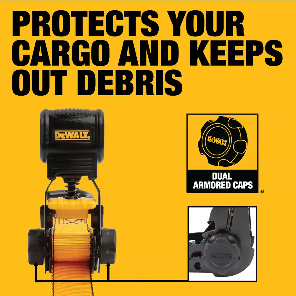 DEWALT Light-Duty Ratchet Straps Tie-Downs, 1 In. X 10 Ft. 1,500 Lbs. Break Stre