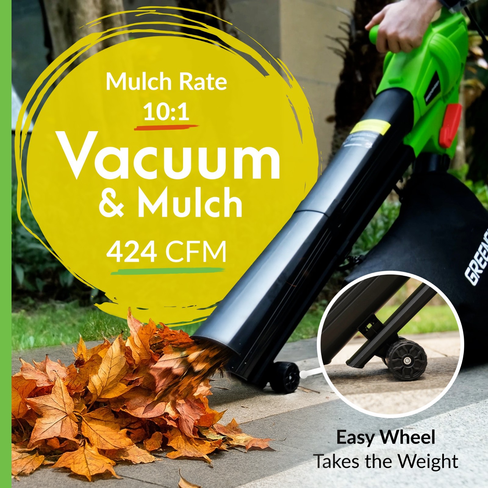 GreenSweep 3-in-1 Leaf Blower Vacuum Mulcher 15A – Electric Yard Cleaner