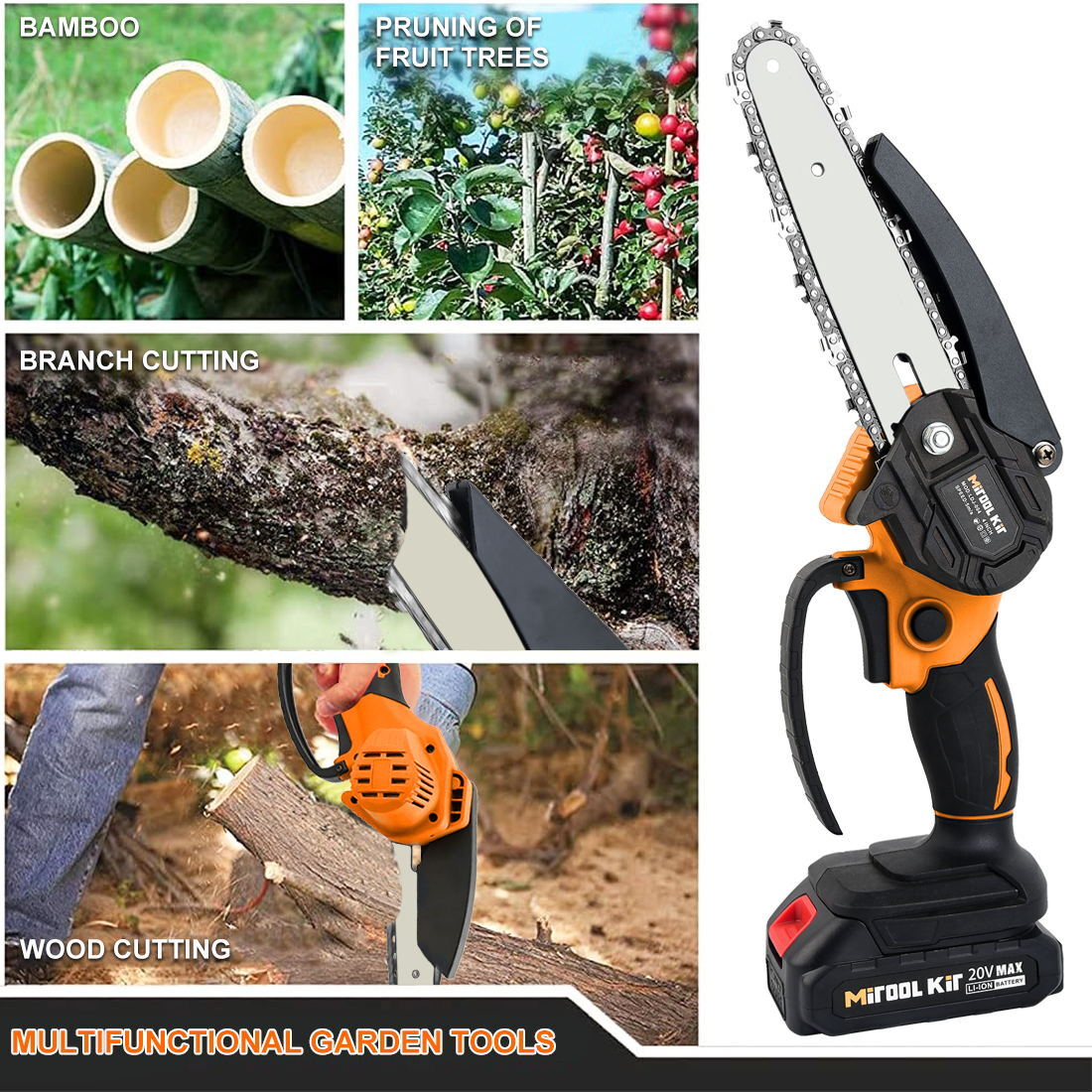 6 Electric Mini Chainsaw 20V Handheld Cordless Wood Cutter w/ Battery 2 Chain