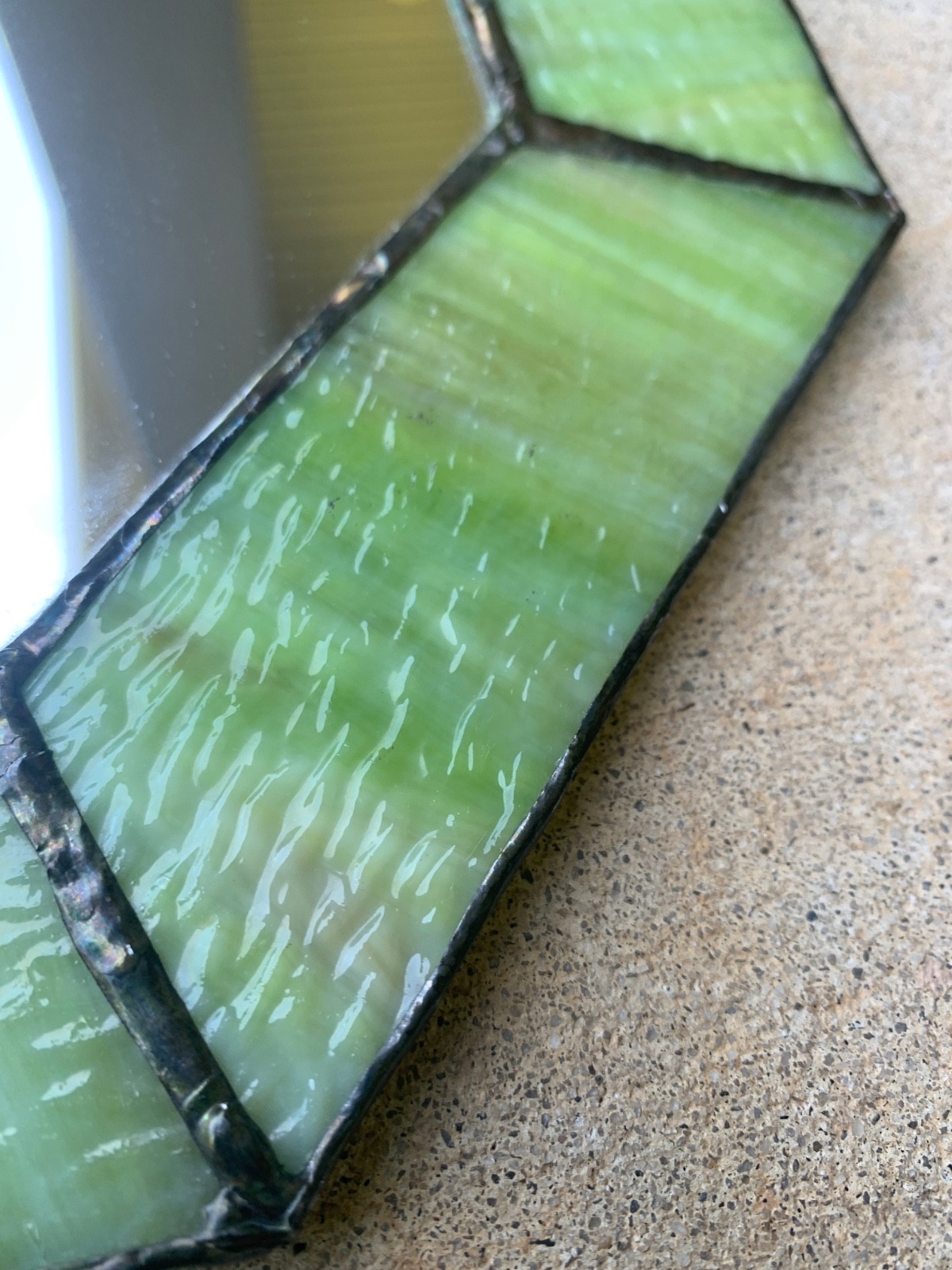 Octagon Green Stained Slag Glass Mirror Wallhanging