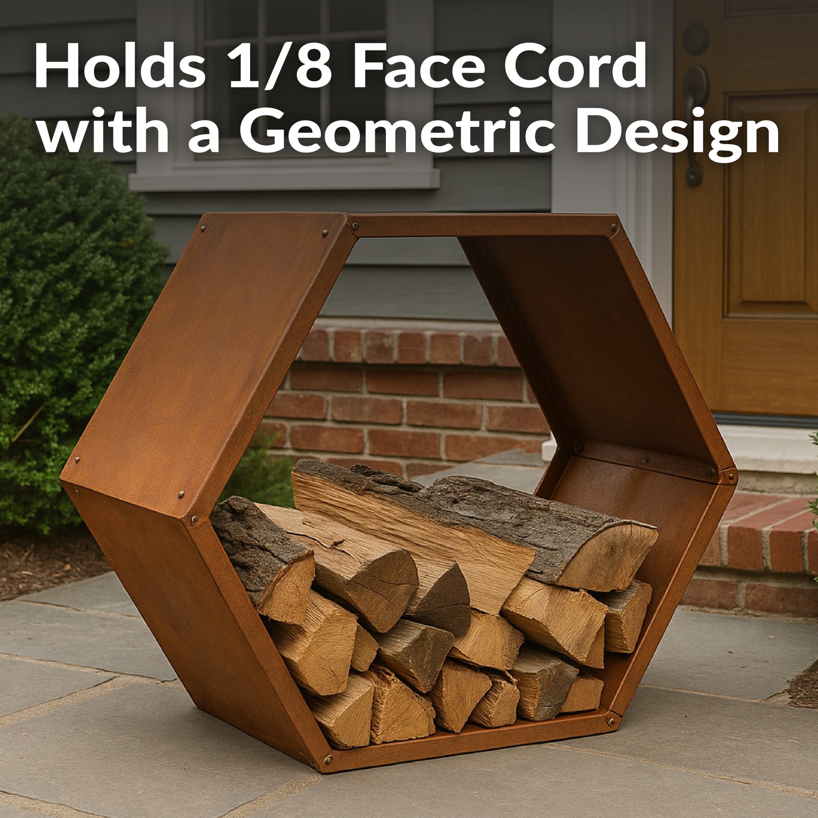 30 in Hexagon Rustic Honeycomb Firewood Log Rack – Rust by Sunnydaze