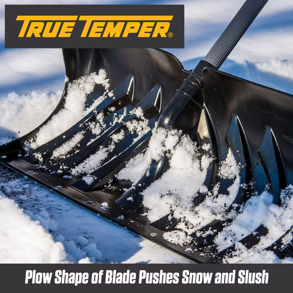 Snow Shovel 24in Plastic Blade Steel Handle Pusher Poly D Grip Durable Snow Tool