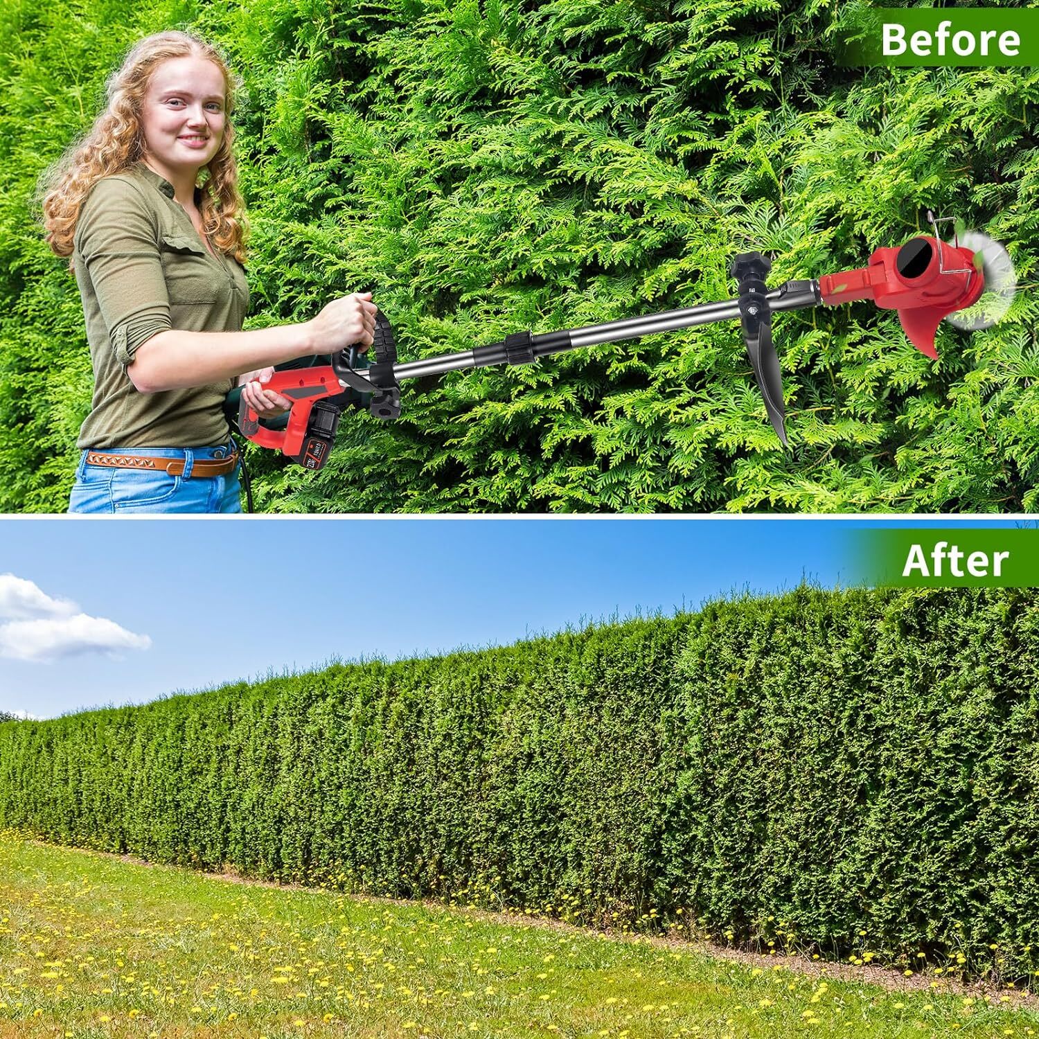 Electric Cordless Grass String Trimmer Lawn Edger Weed Wacker Cutter + 2 Battery