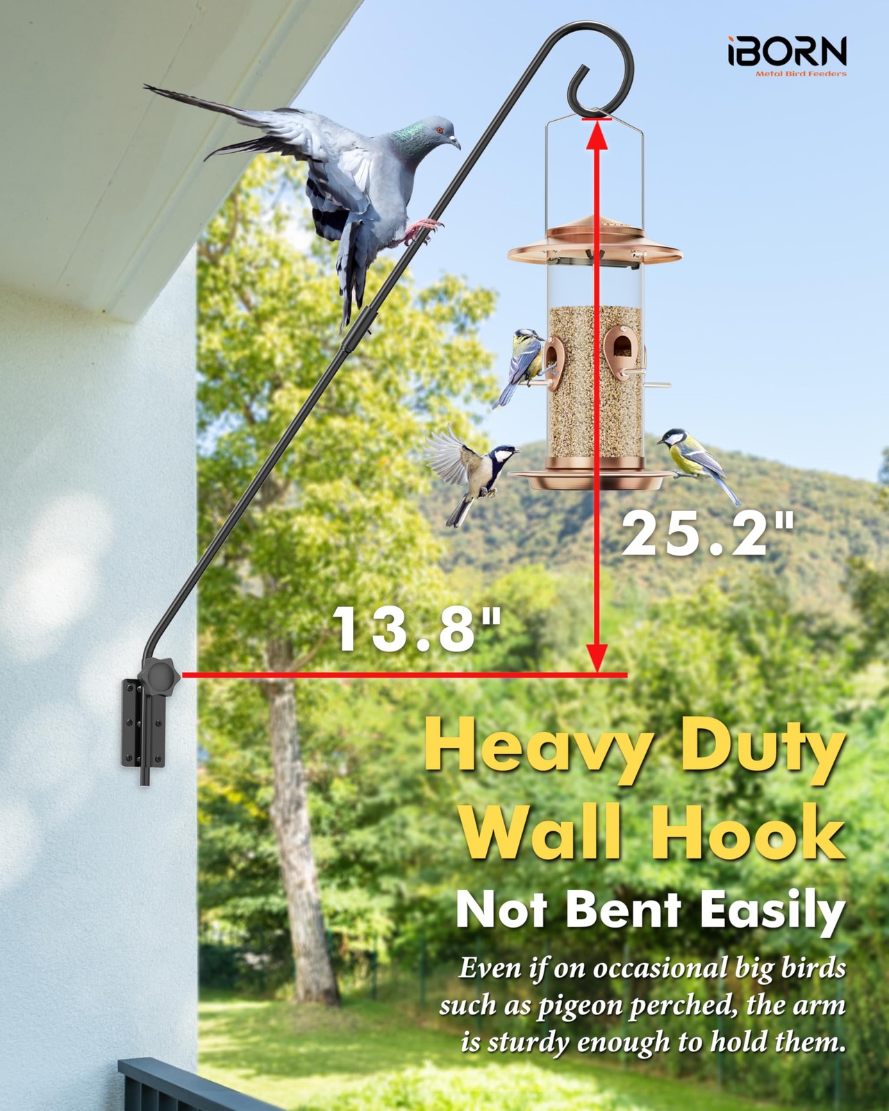 iBorn Wall Mount Deck Hook, 28″ Hummingbird Feeder Hanger, Heavy Duty Bird Fe…