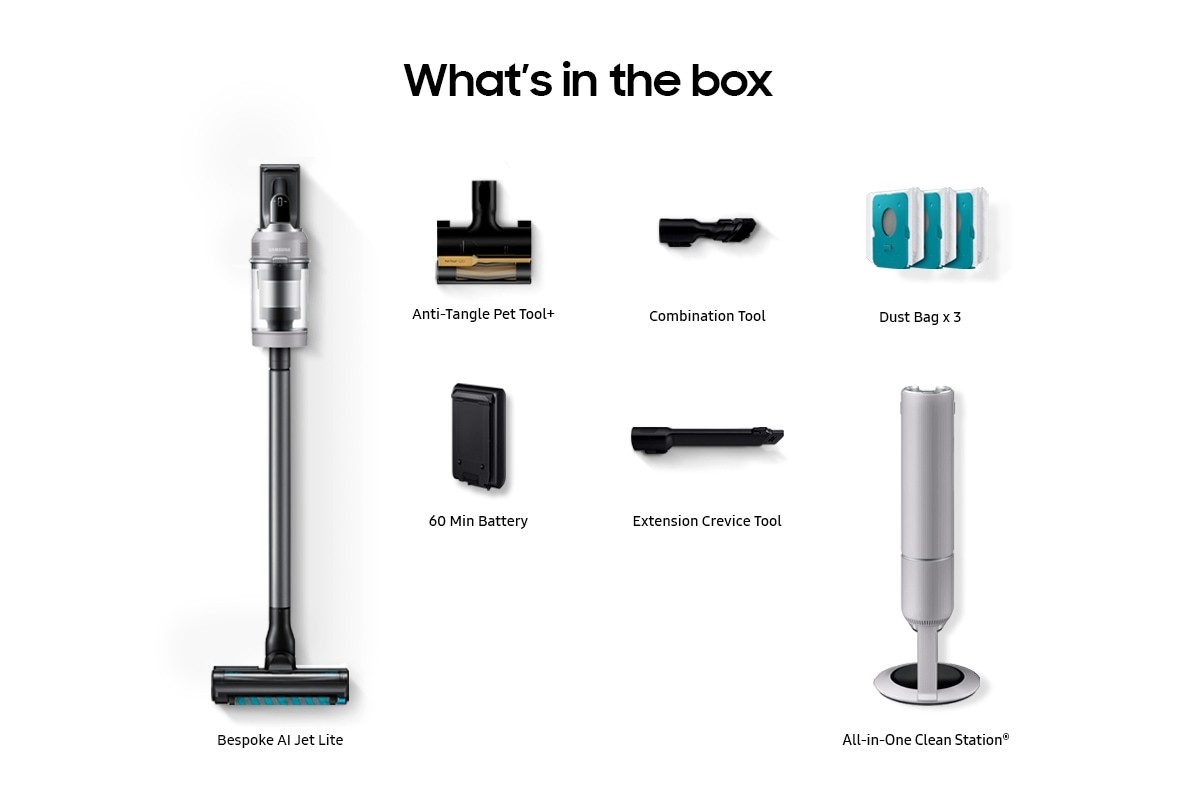 Samsung Bespoke Jet™ Cordless Stick Vacuum with Clean Station – Misty White