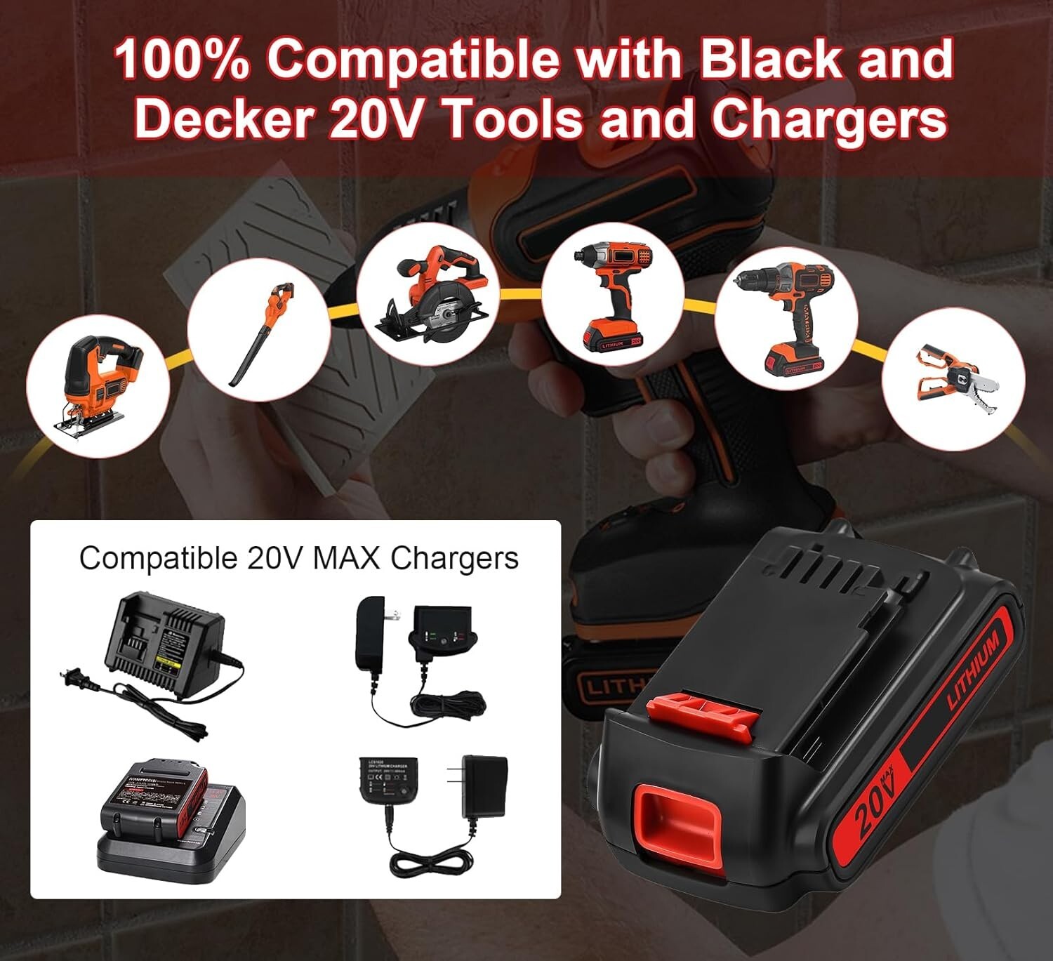 2PACK 20V Lithium-ion 2.0Ah Battery for BLACK DECKER LBXR20 LBXR2520 LBXR2020