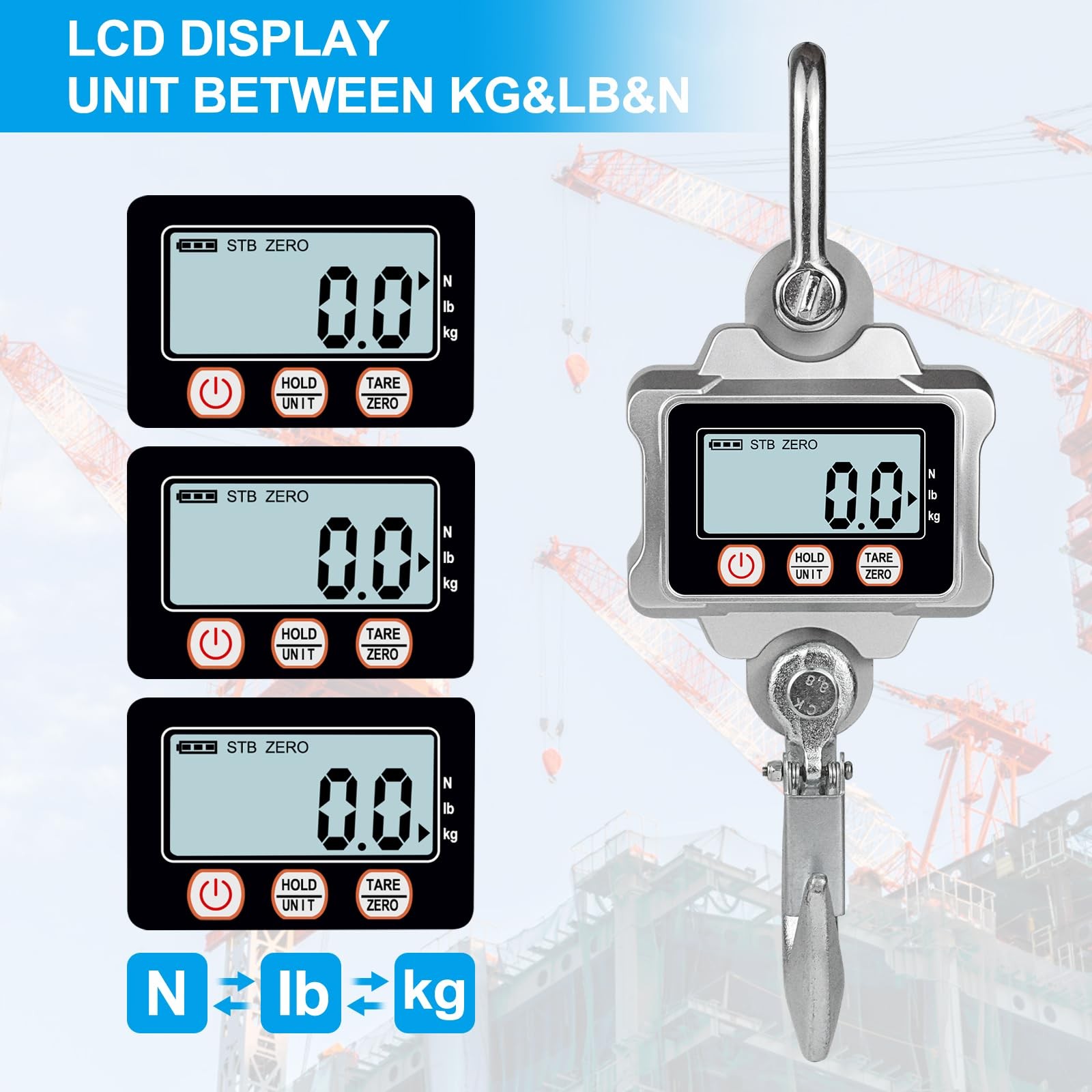 Hyindoor Digital Crane Scale 1000kg/2200lb Digtal S1-1000kg/2200lb, Silver