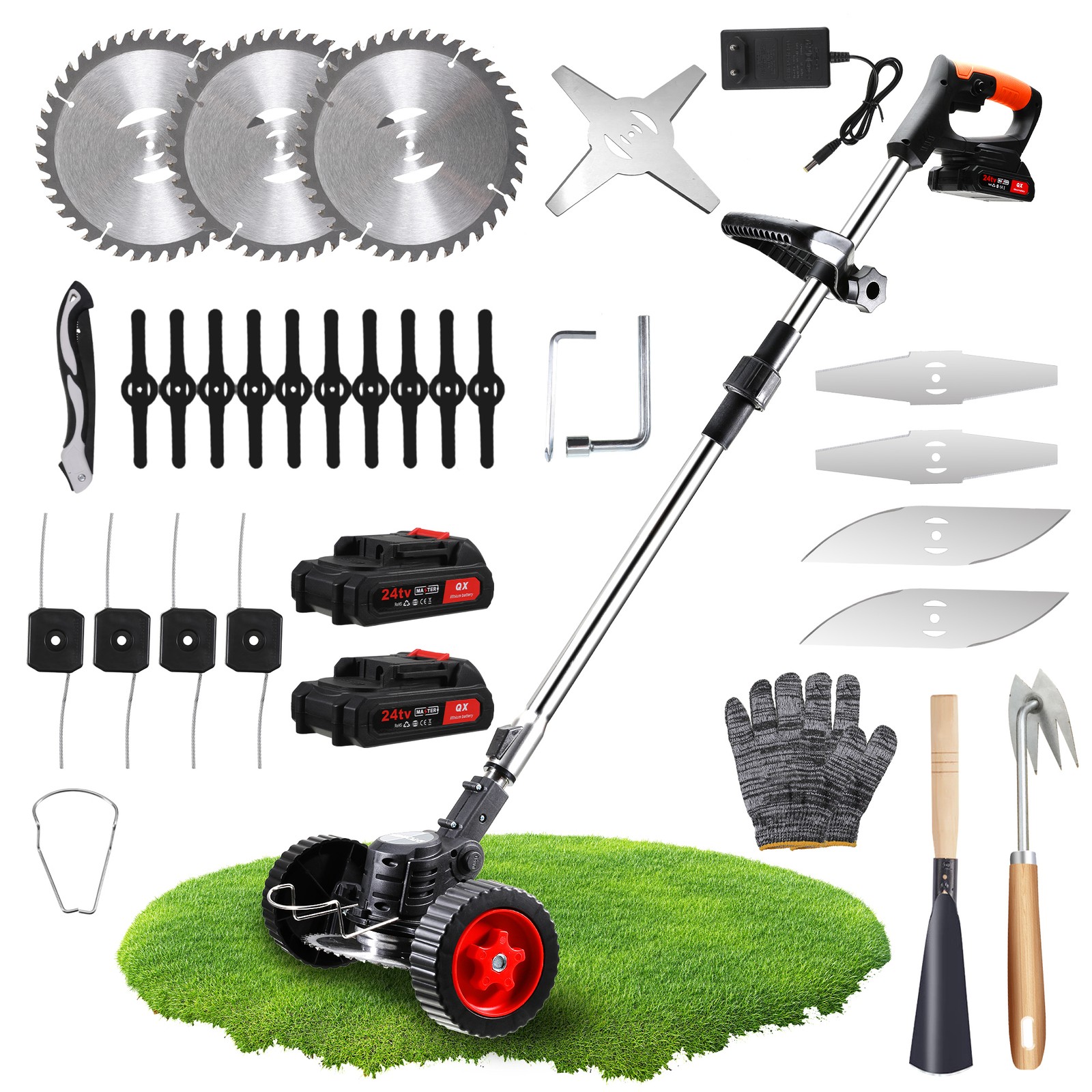 24V Cordless Weed Wacker Grass Trimmer 2 Batteries Brush Cutter Lawn Edger Kit