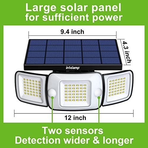 Solar Flood Lights 6000mAh Motion Sensor Dual Sensors 270 Degree 3 Modes