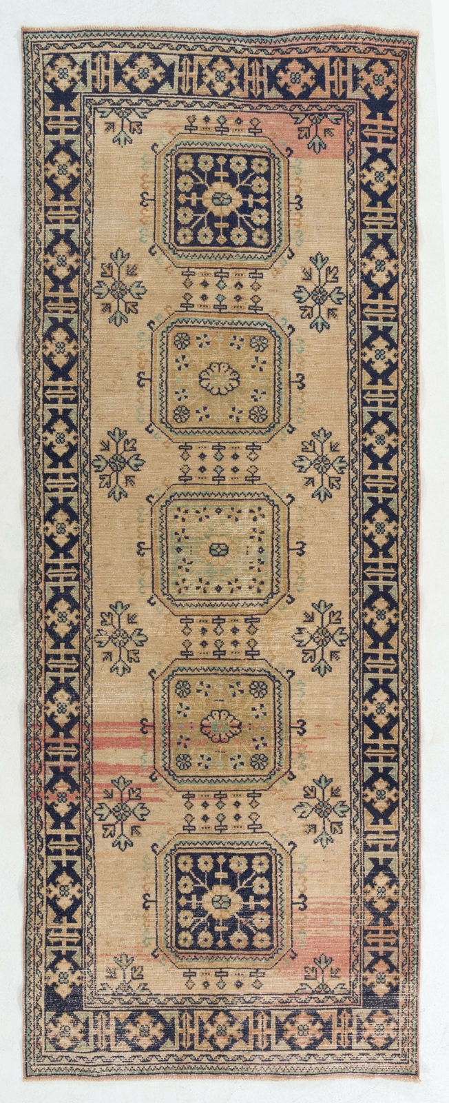 4.6×12 Ft Vintage Anatolian Oushak Runner Rug. Hand Knotted Wool Rug