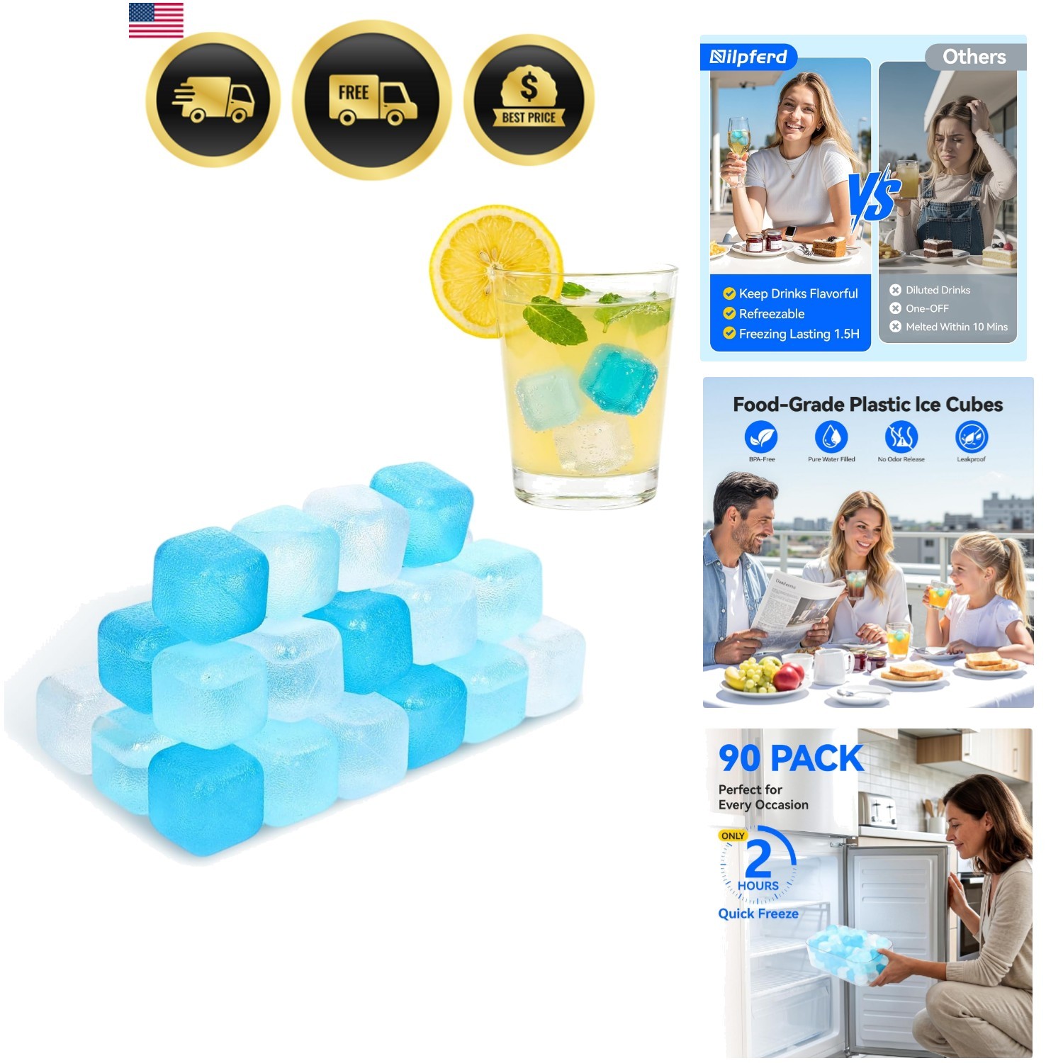 90PCS Reusable Ice Cubes, Refreezable Plastic Fake Ice Cubes | BPA-Free Ice C…