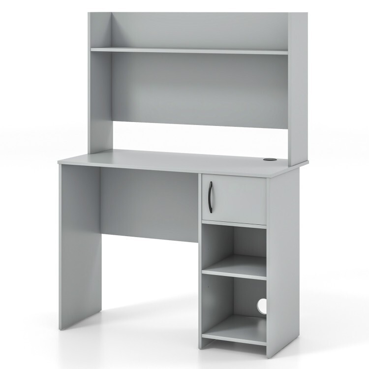 Home Office Study Computer Desk & Door Cabinet Raised Display Shelf 2 Open Shelf