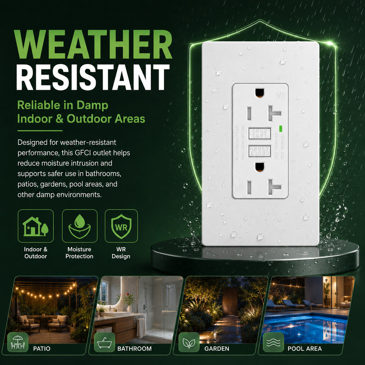 20A AMP GFCI GFI Safety Outlet Receptacle w/ Wall Plate – White, ETL Listed TR
