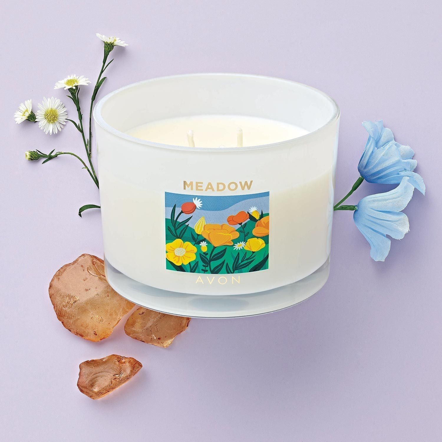 Avon Candle LUSH MEADOW FLOWER 3 Wick 30 HR 11oz ~ NIB ~ NEXT DAY SHIPS FAST!