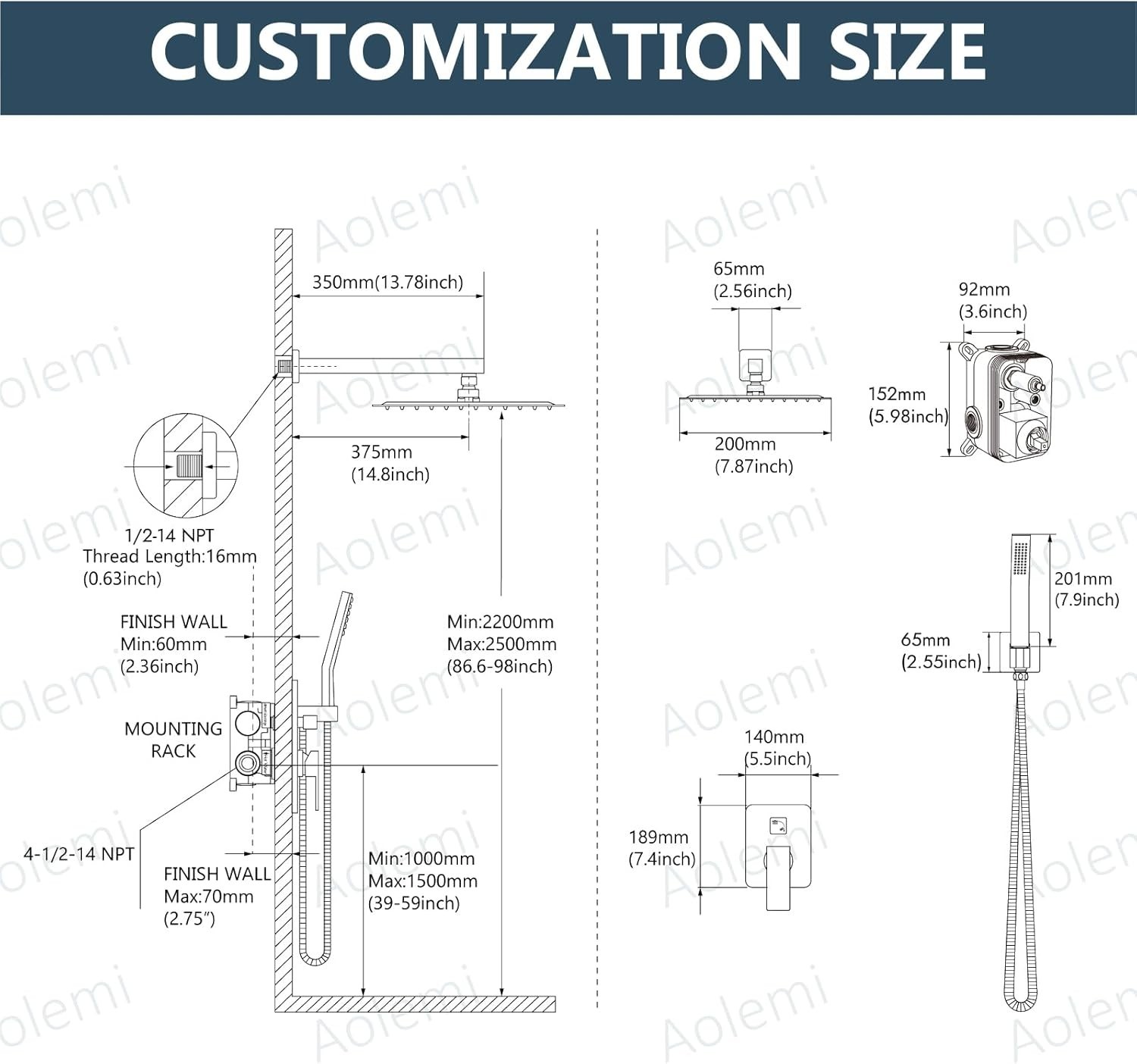 Shower Faucet Set Rain Shower System with Handheld Spray Bathroom Shower Combo..