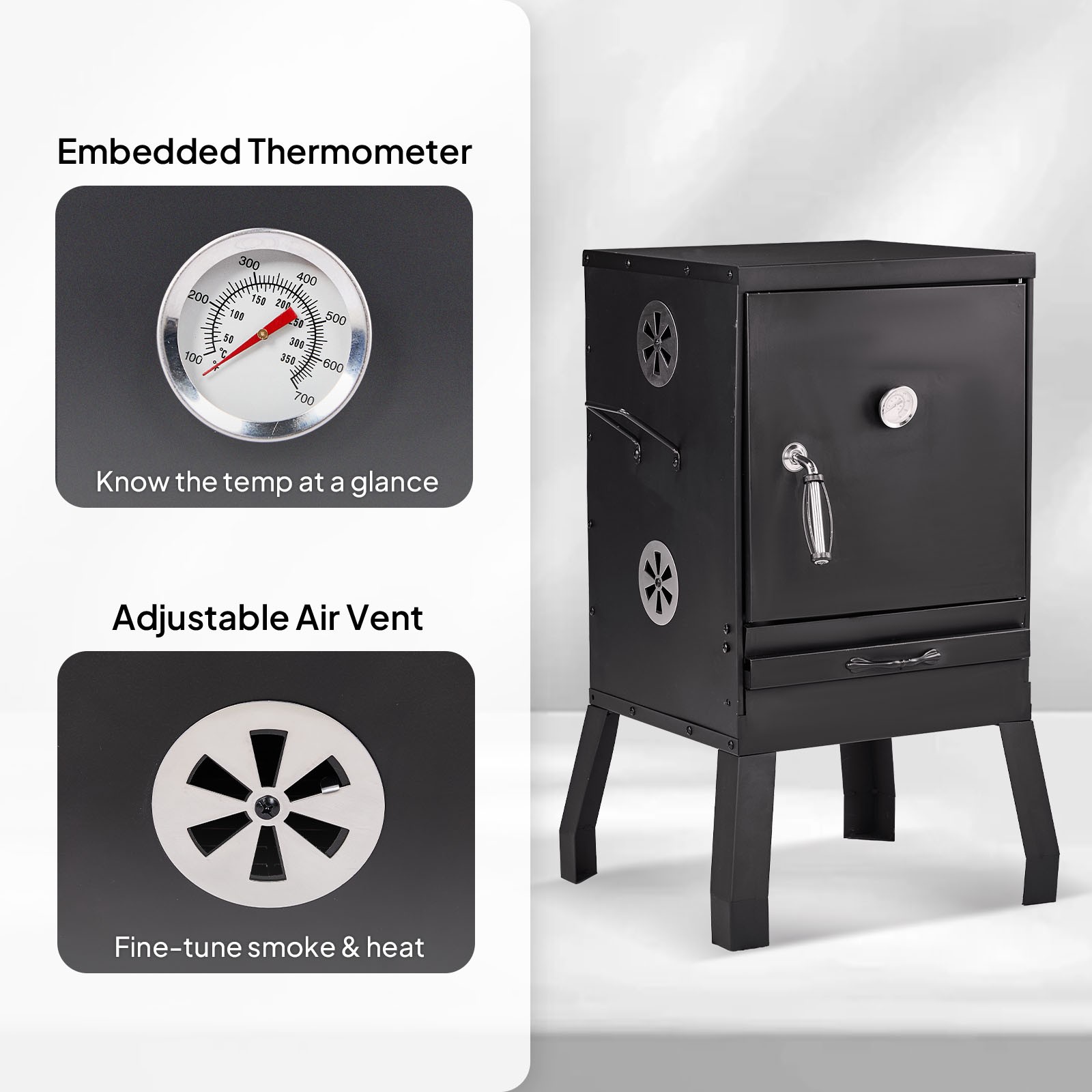 Charcoal Smoker BBQ Grill Vertical Smokers Portable Meat Cooker for Outdoor