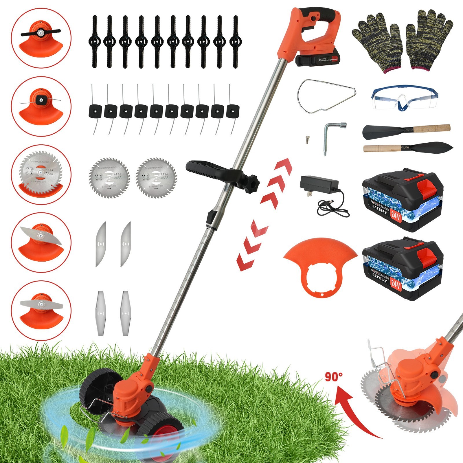 24V Cordless Weed Eater Electric Brush Cutter Lawn Edger Grass String Trimmer