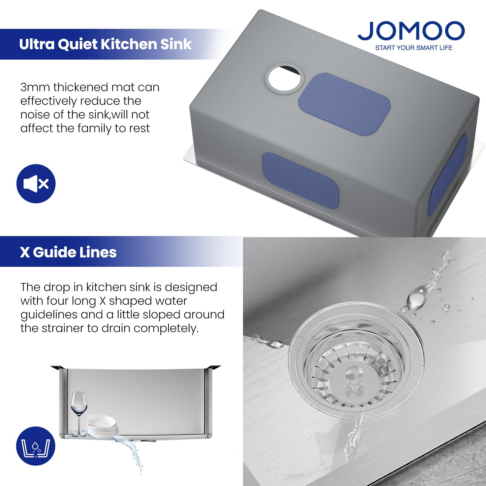 JOMOO 30″ Brushed Stainless Steel Drop-In Topmount Kitchen Sink Single Bowl