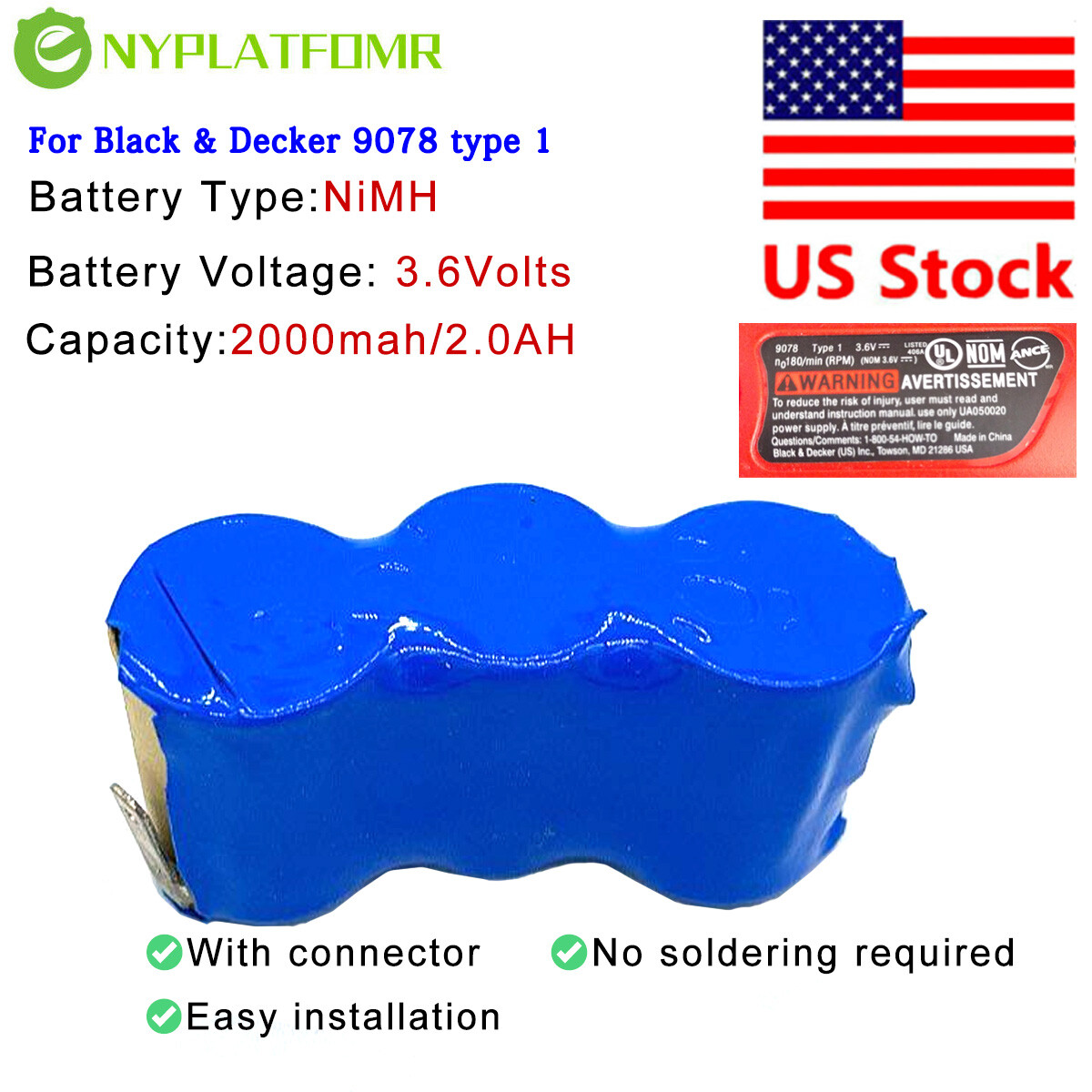 Battery for Black & Decker 9078 type 1 2 3 DC 3.6V Replace Pack 387051-00 PD360