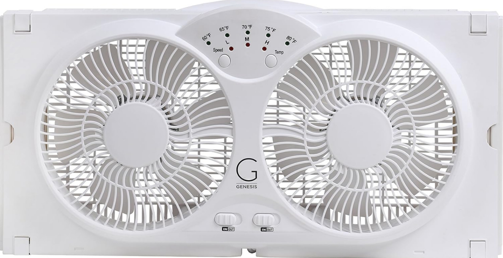 GENESIS Twin Window Fan Adjustable Thermostat Reversible Airflow 24 in. Wide
