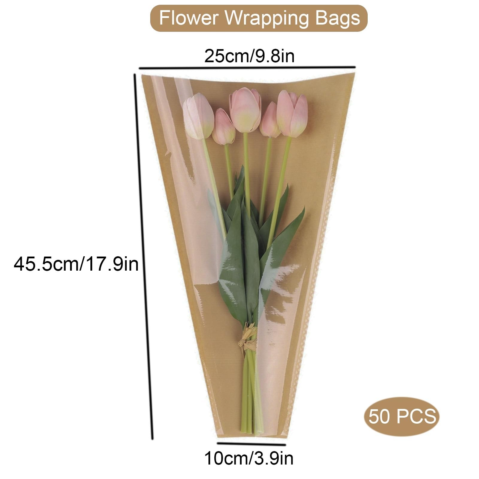 50 Pack Flower Bags for Bouquets – 9.8in x 17.9in x 3.9in Flower Wrapping Bag…