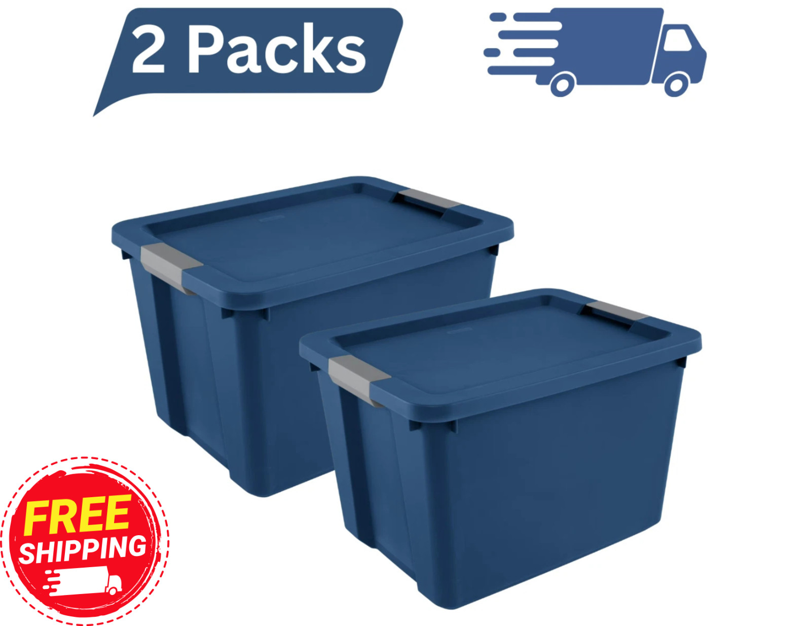 2 x Large Storage Bin, 20 Gallon Plastic Storage Container with Latch Lid, Blue