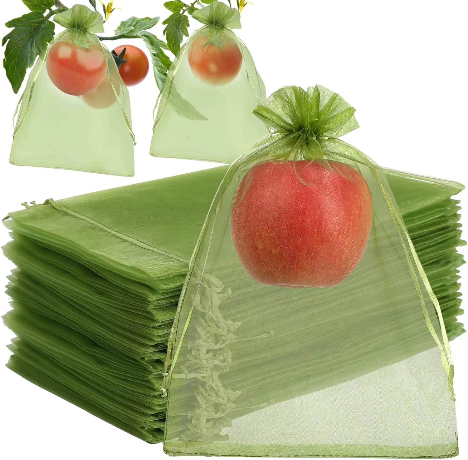 Fruit Protection Bags Green Mesh Fruit Tree Bags Drawstring Garden Netting Cover