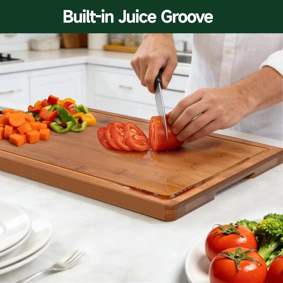 Cutting Board Bamboo for Kitchen Crack Resistant Wood Chopping Boards Set 3Piece