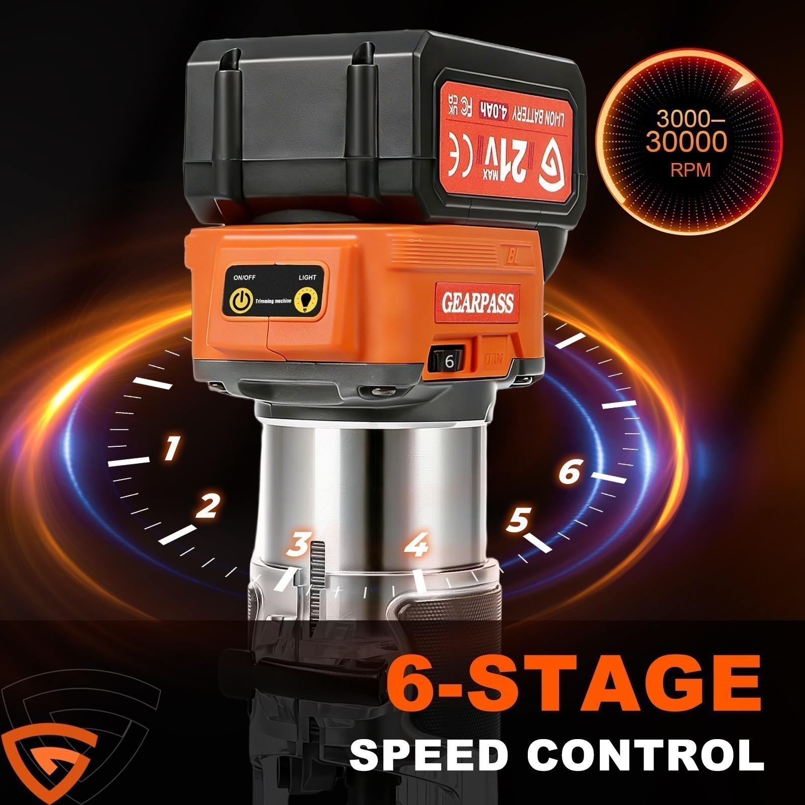 Upgraded 21V Brushless Compact Cordless Wood Router Tool 6 Speeds 2x 21V