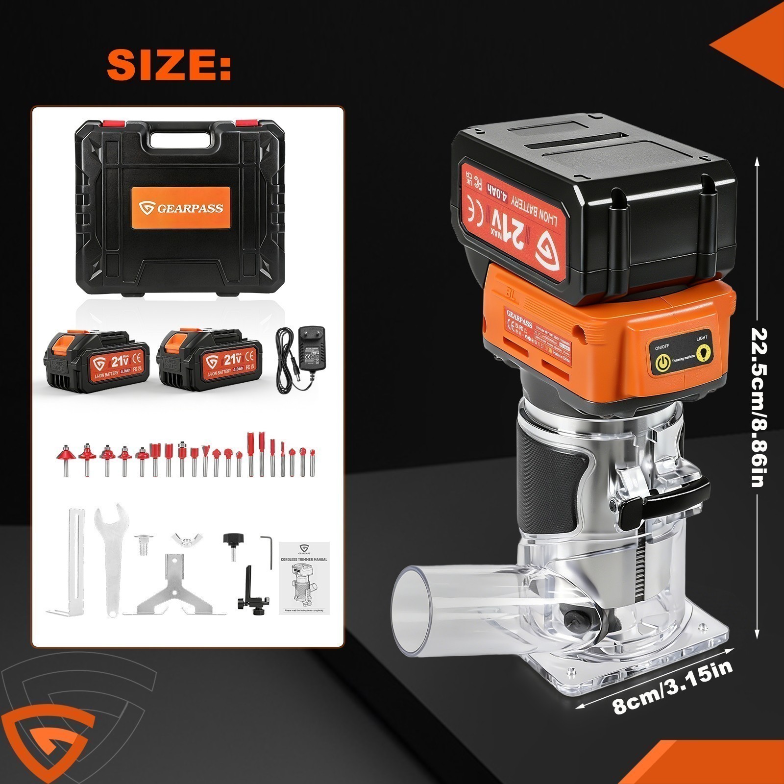 Upgraded 21V Brushless Compact Cordless Wood Router Tool 6 Speeds 2x 21V