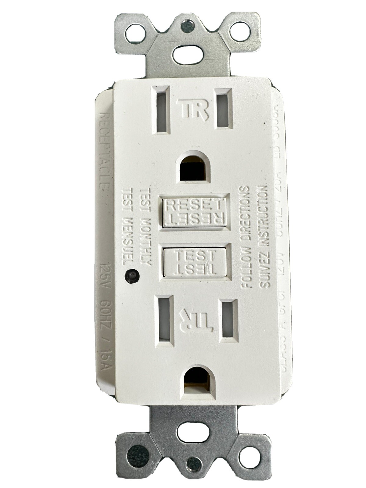 15A White GFCI Duplex Receptacle Outlet Tamper Resistant Ground Fault Wall Plug