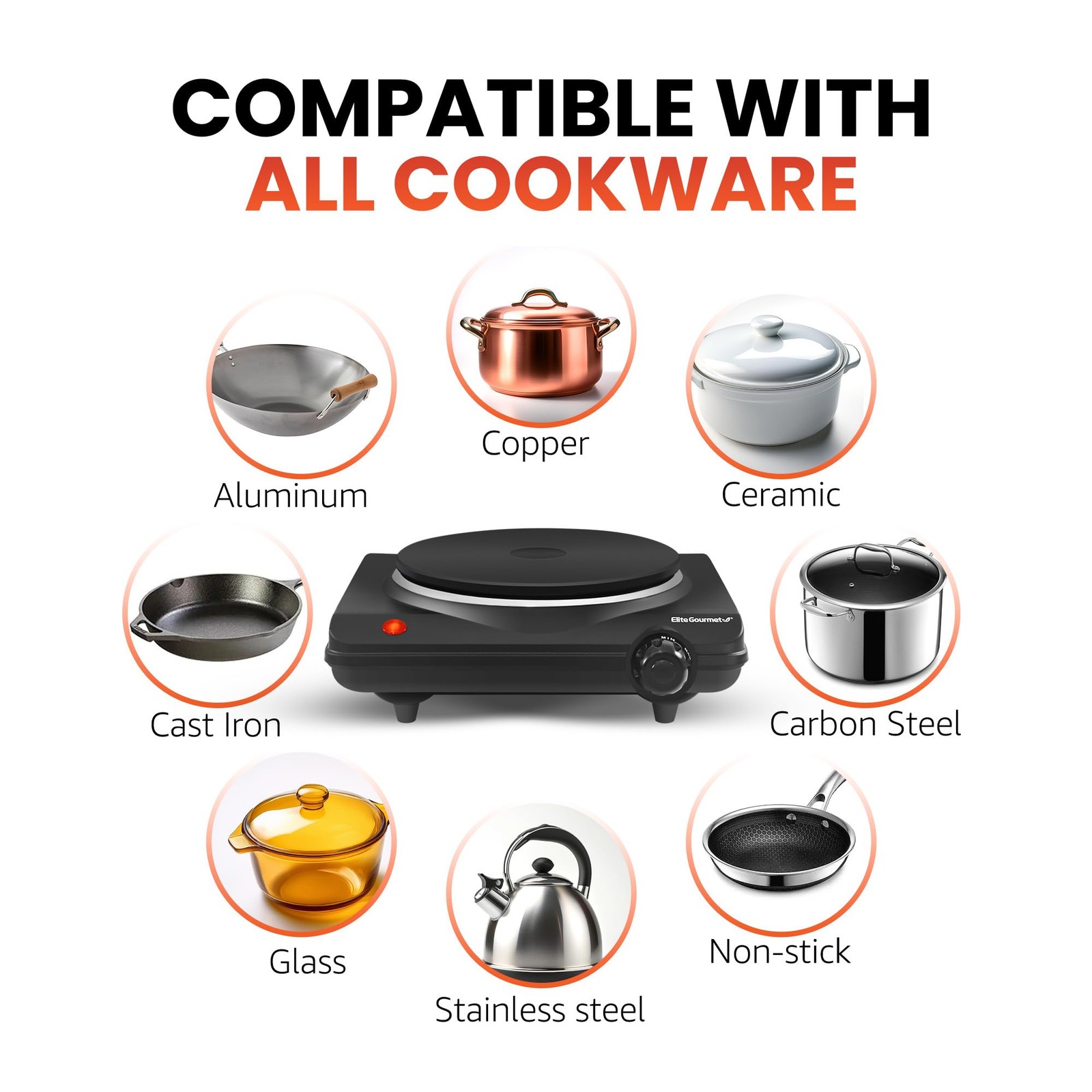 Elite Gourmet ESB-301BF# Countertop Single Cast Iron Burner, Single, Black