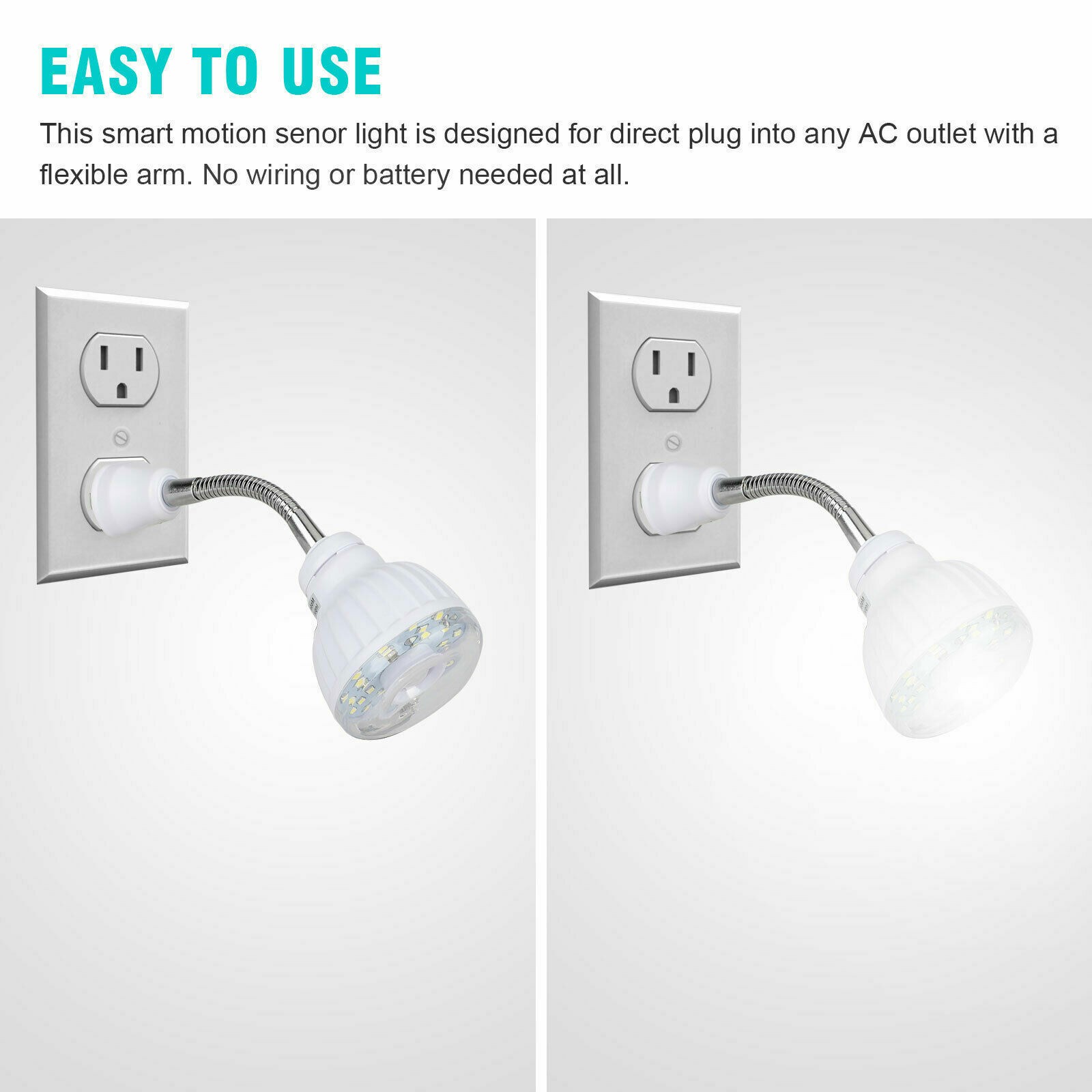 LED Sensor Night Light Motion-Activated AC Outlet Plug-In Wall Stair Lamp Indoor