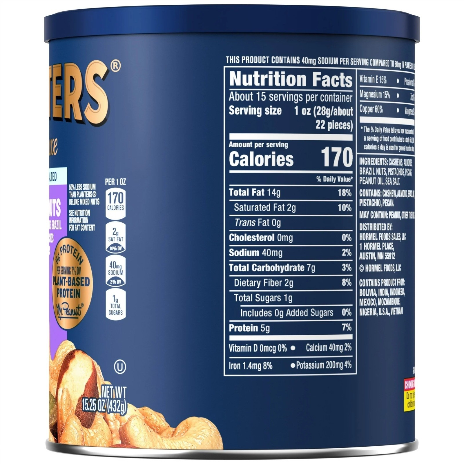 PLANTERS Deluxe Lightly Salted Mixed Nuts, Party Snacks, Plant-Based Protein 15.
