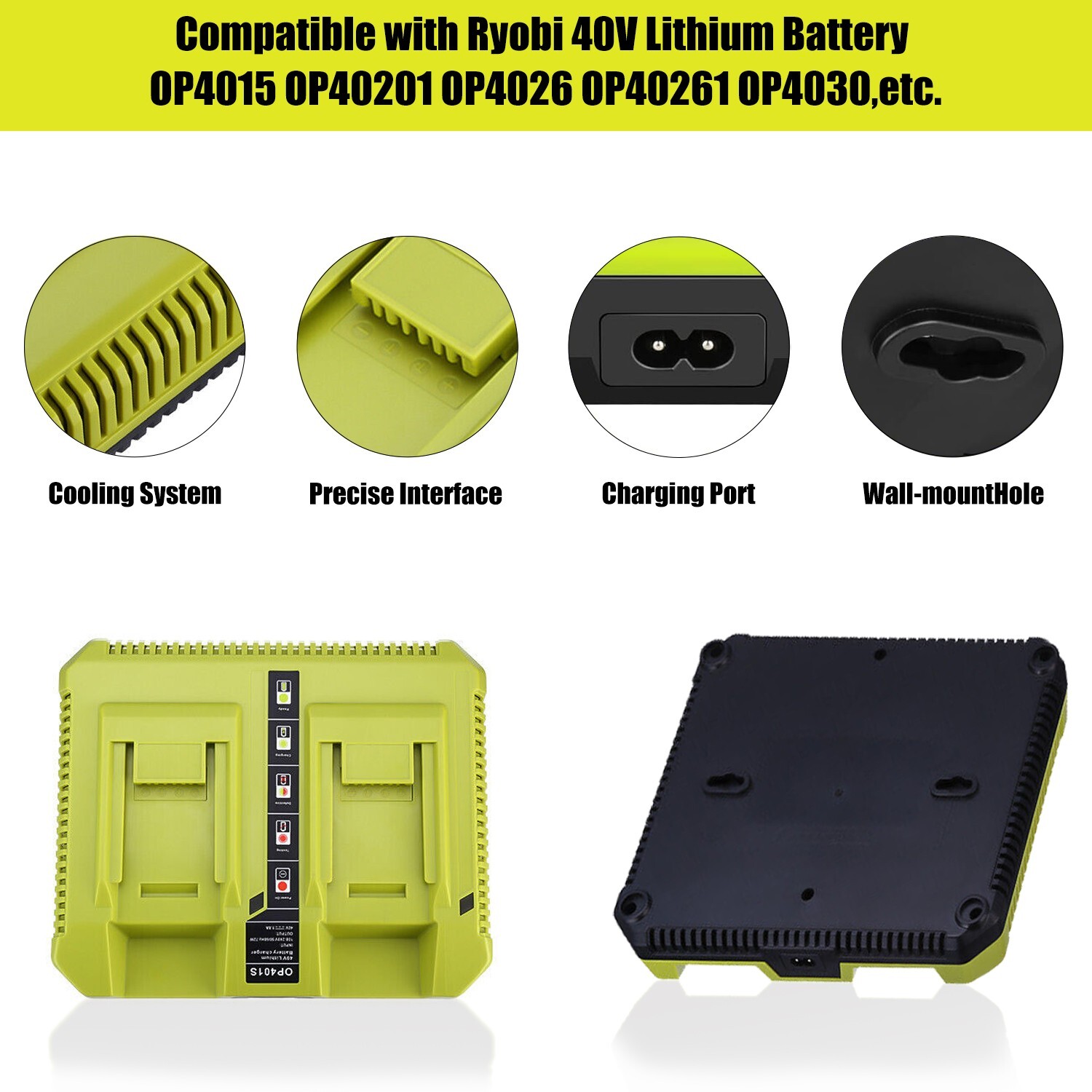 OP401 40V Dual Charger for Ryobi 40V 4.0Ah OP40404 OP4040 Battery Rapid Charger