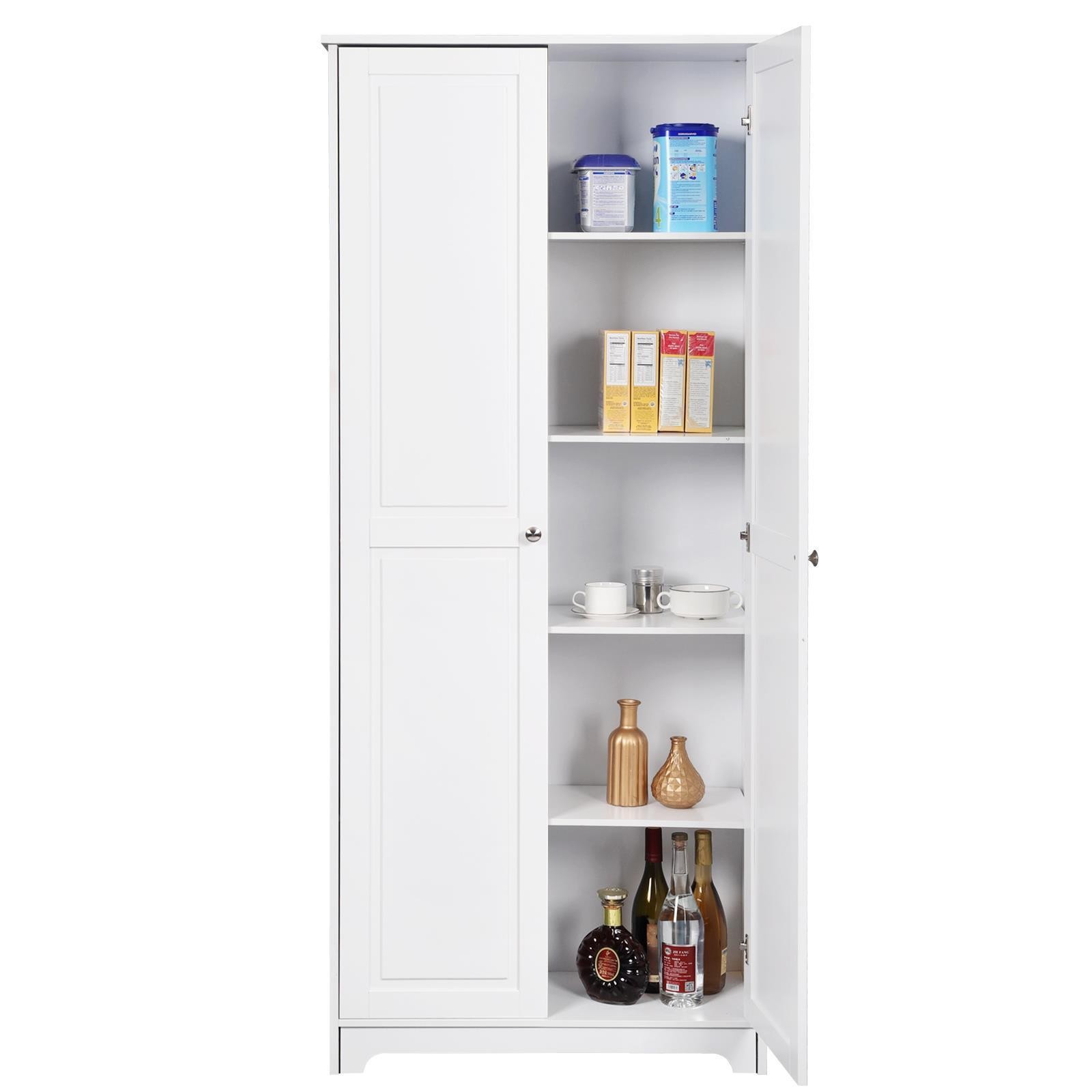 72”H Freestanding Storage Pantry Utility Cabinet 2 Door and 5 Shelves Organizer
