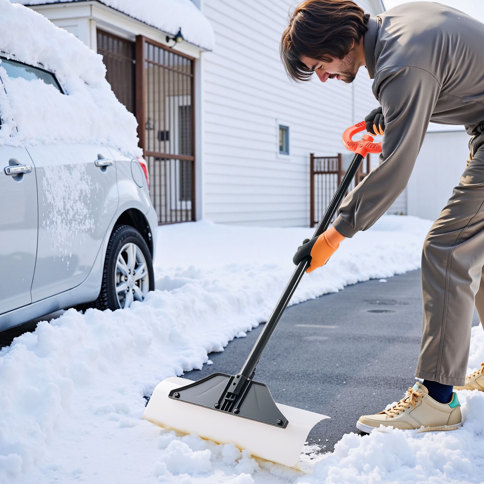 VEVOR Plastic Snow Pusher Shovel 24in Heavy Duty Plow Driveway Ergonomic Grip